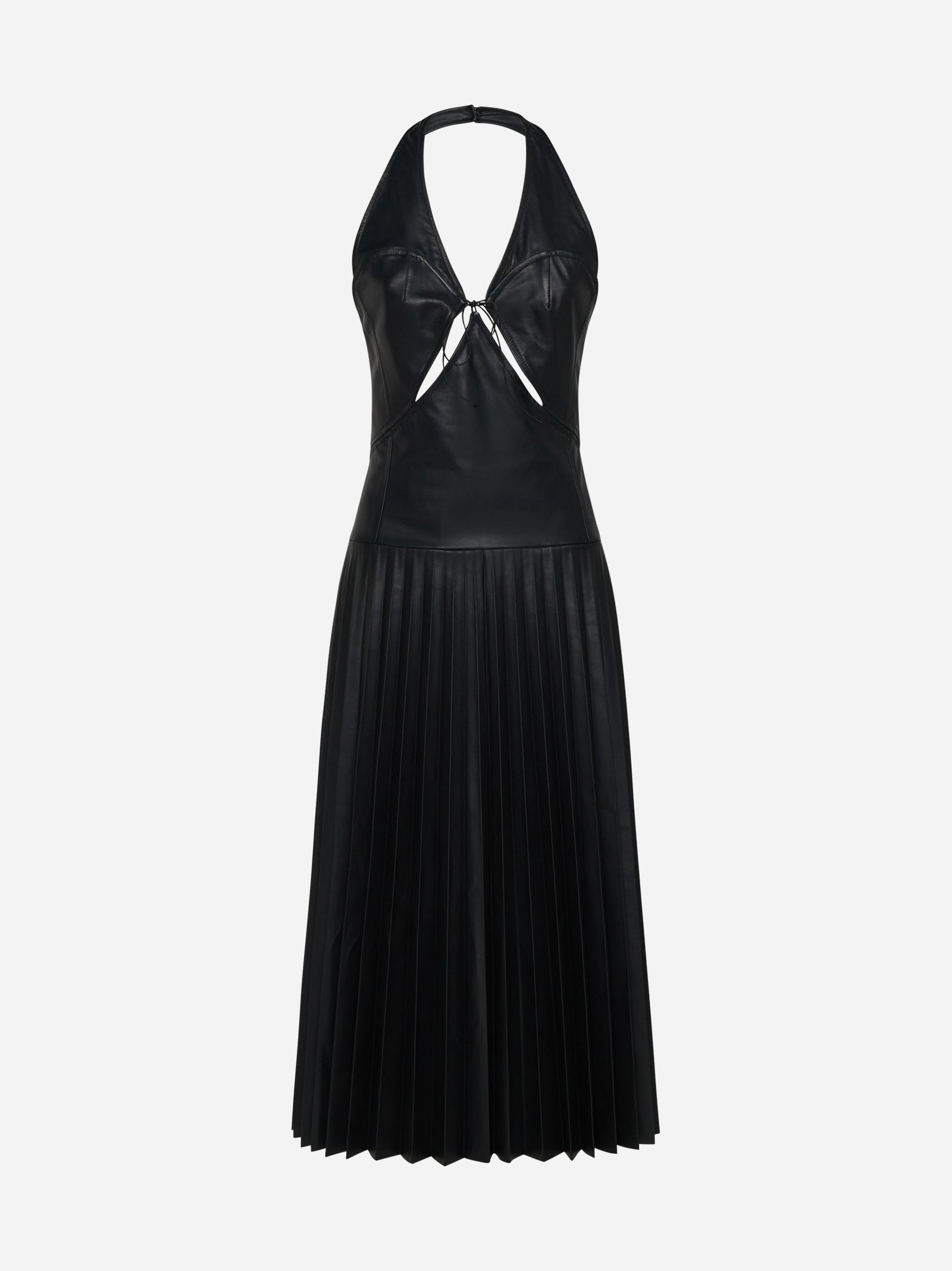 Pleated Midi Leather Dress