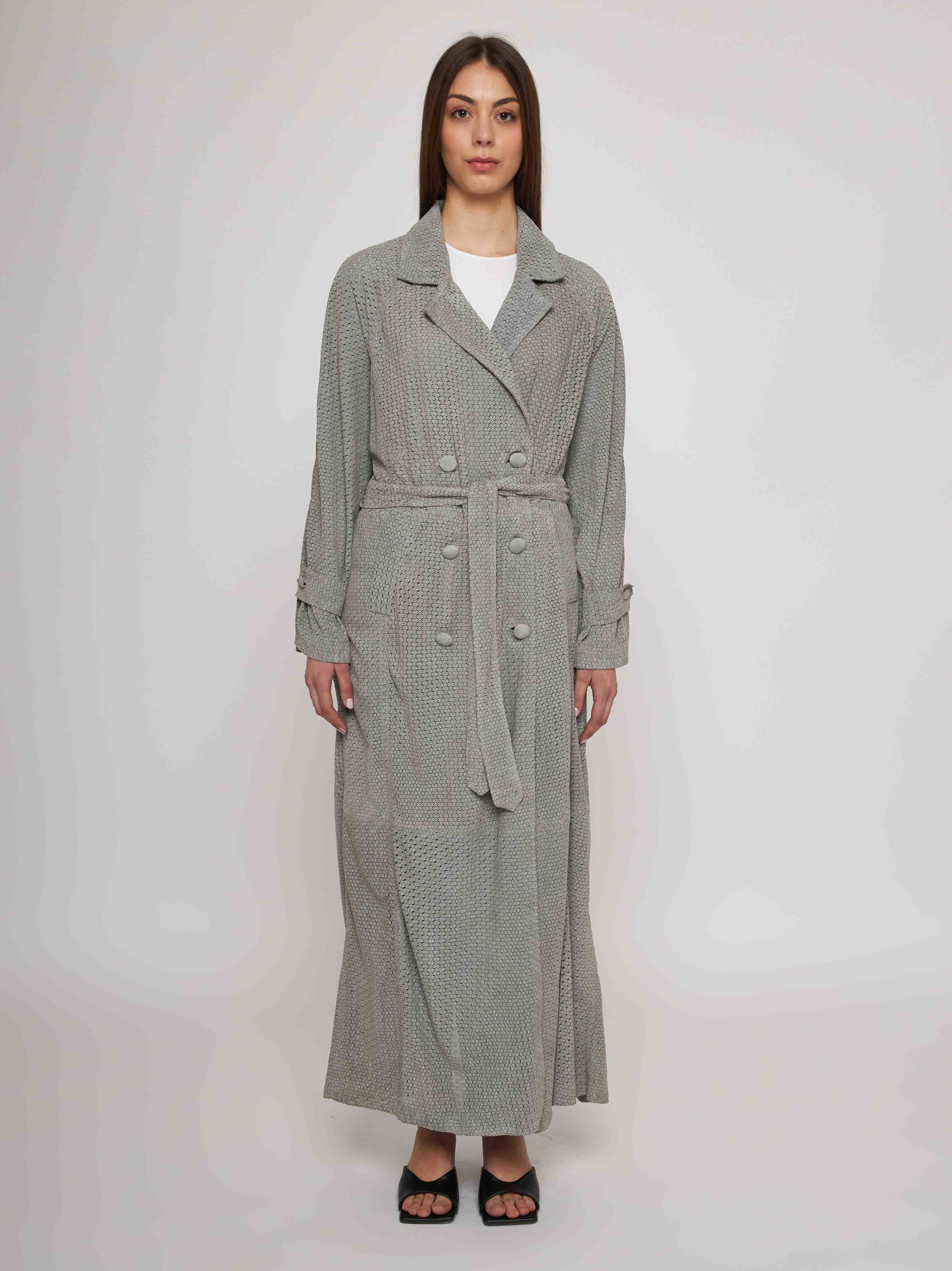 Trench lungo in morbido camoscio laserato 33CP09B-10201/12