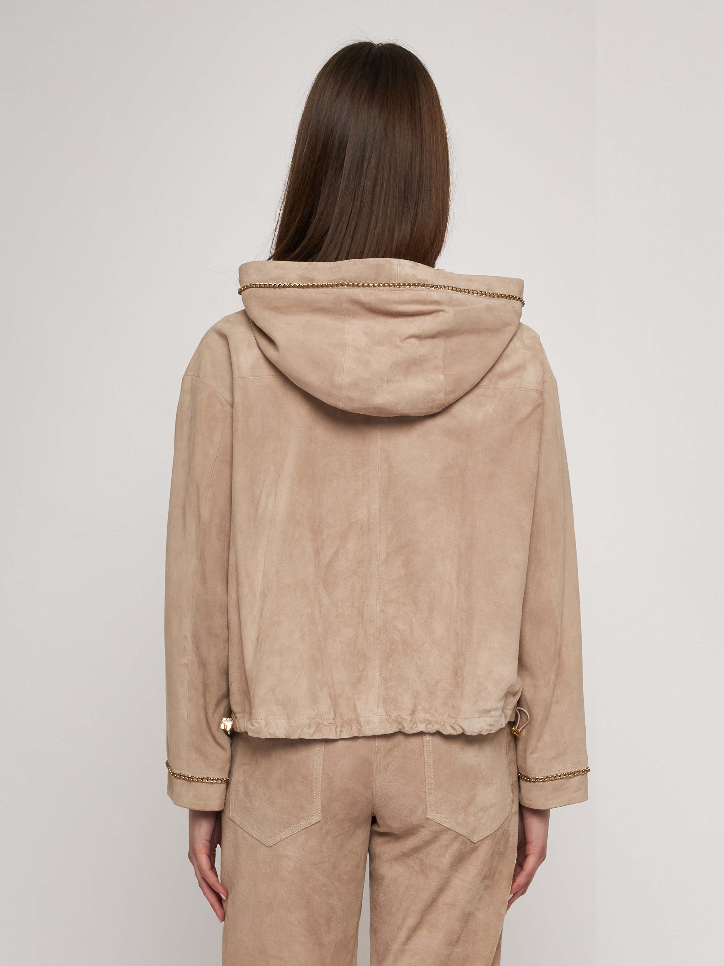 Soft Suede Hooded Blouson with Antique Gold Chains 33GB11-10201