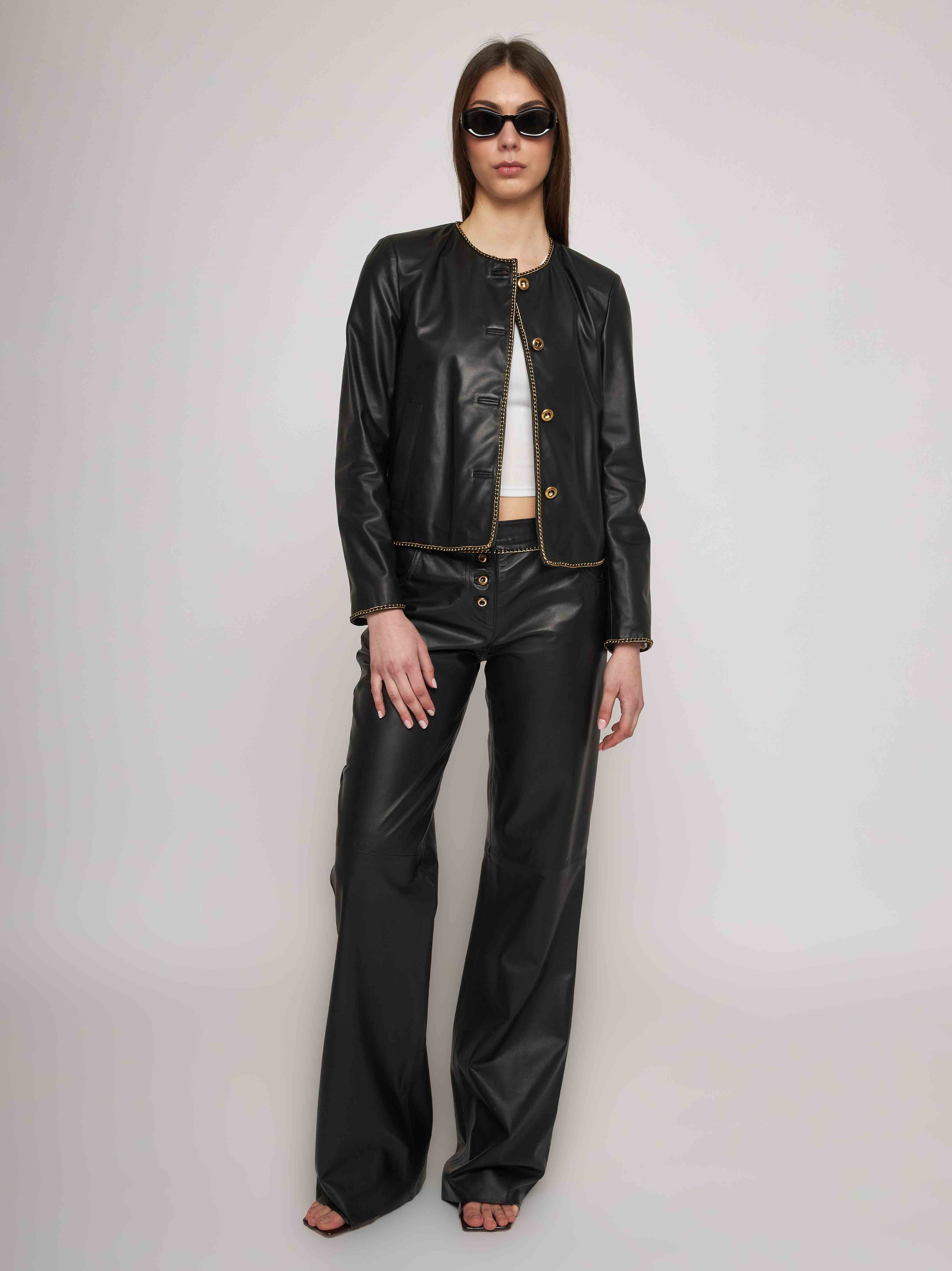 Giacca in morbida nappa con catene in oro antico 33GB13 -10101