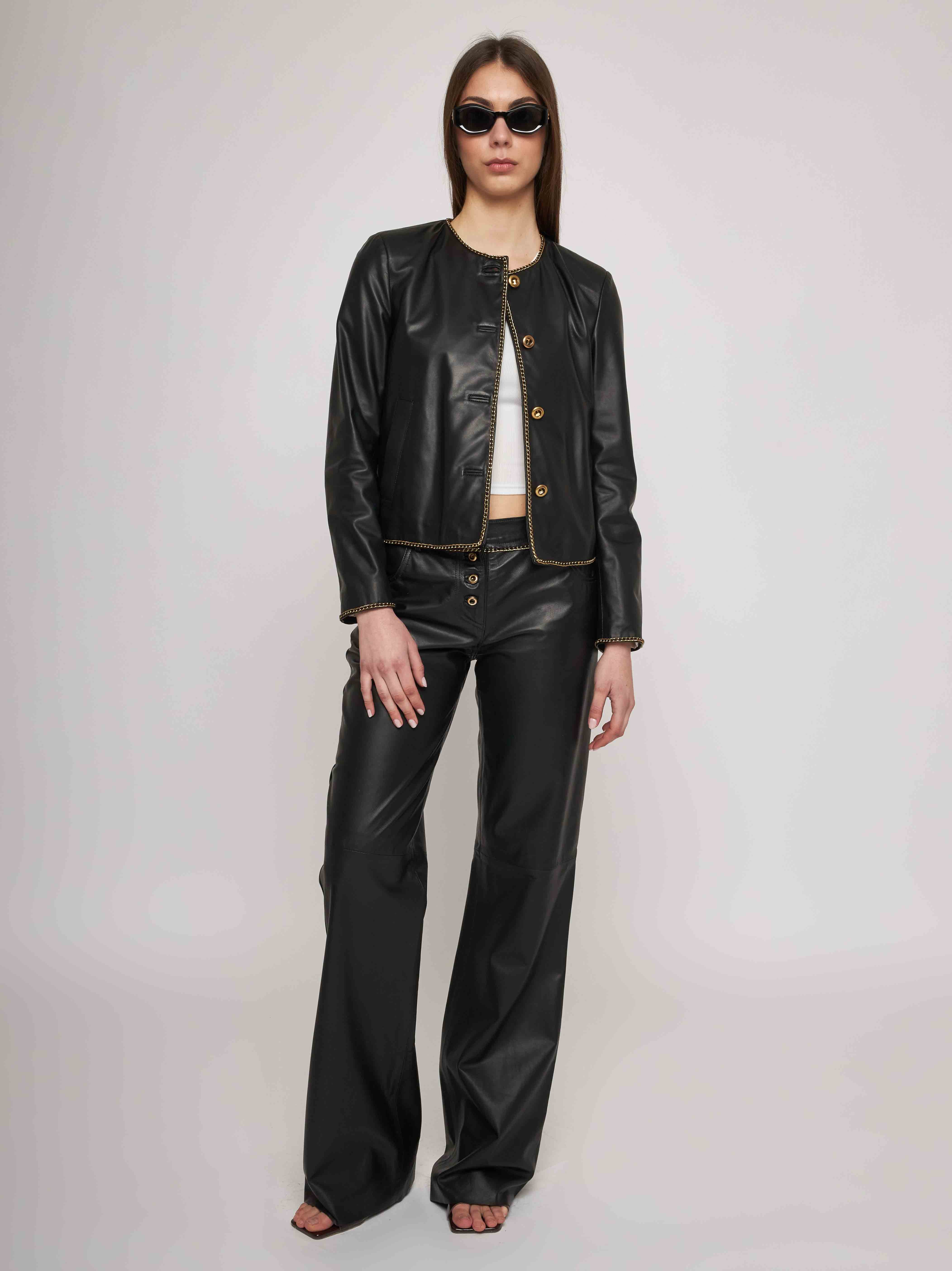 Soft nappa trousers with antique gold chains 33PA03 -10101