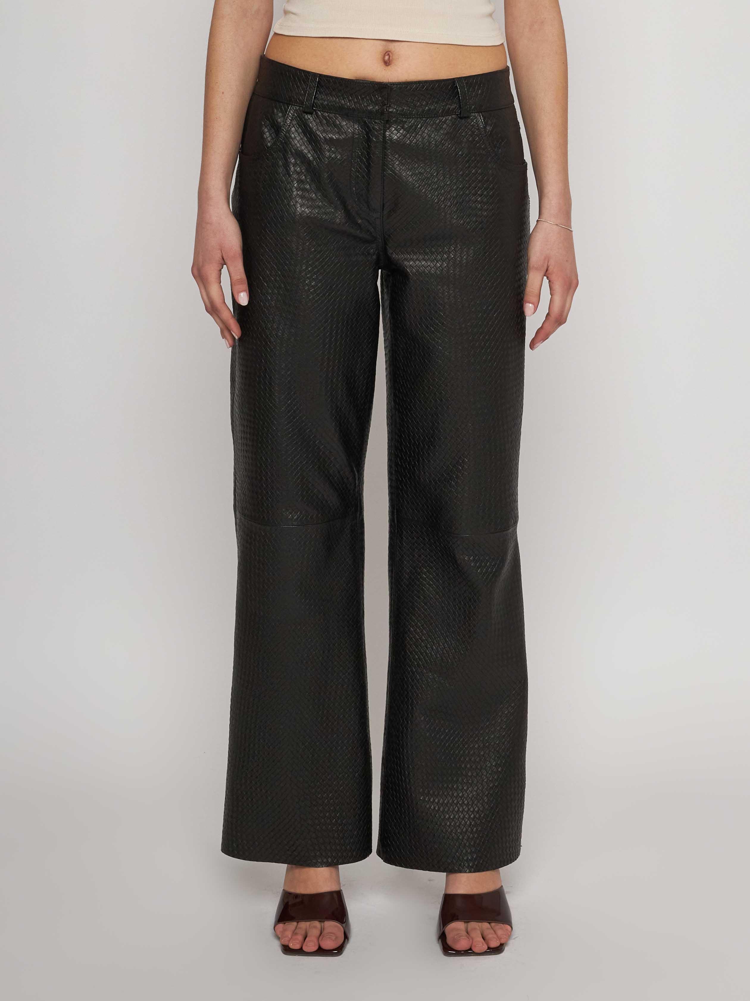 Nappa leather trousers with woven print 33PA03 -10102/11