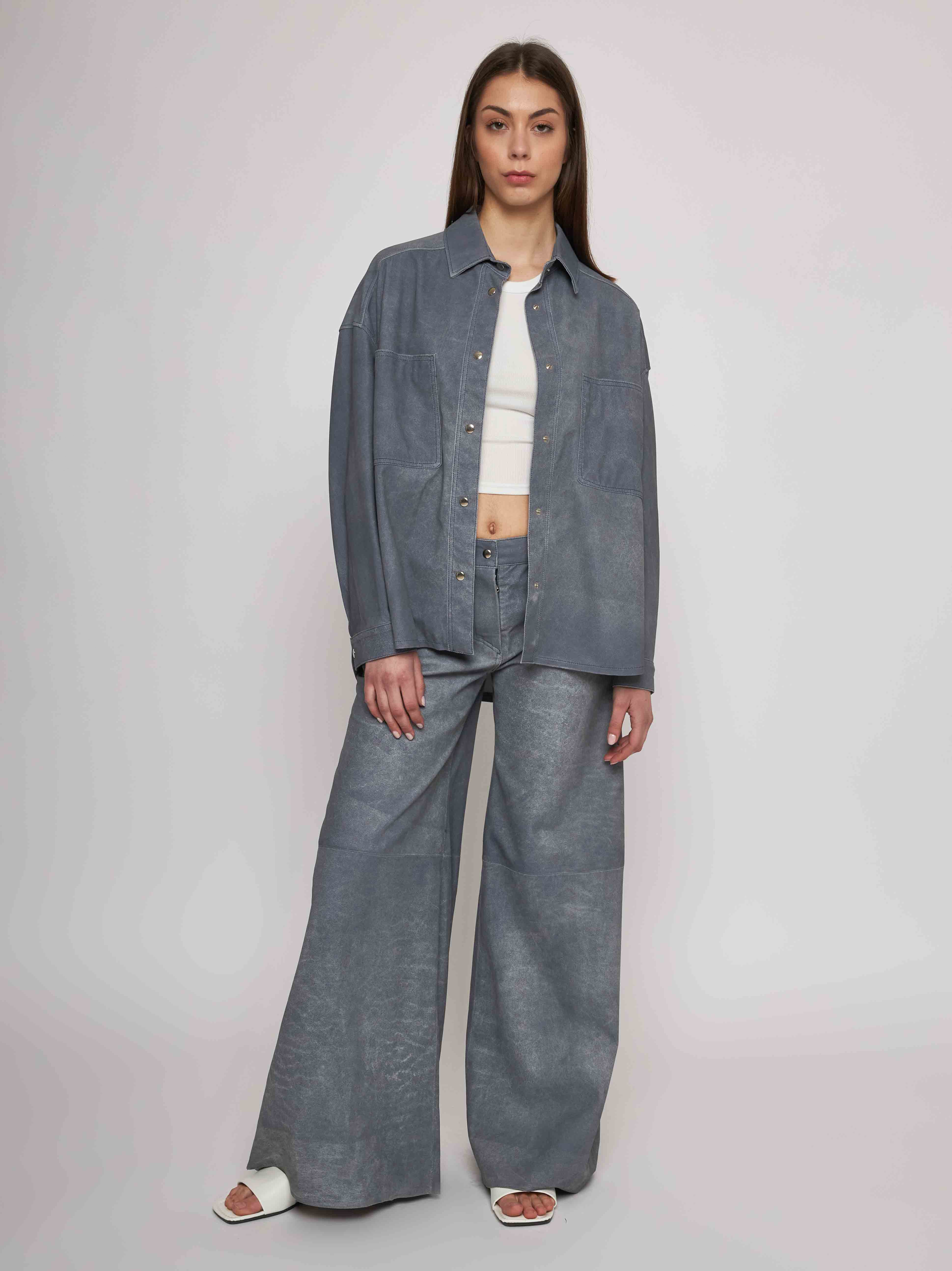 Pantalone in nappa lavorazione effetto jeans 33PA26-31626