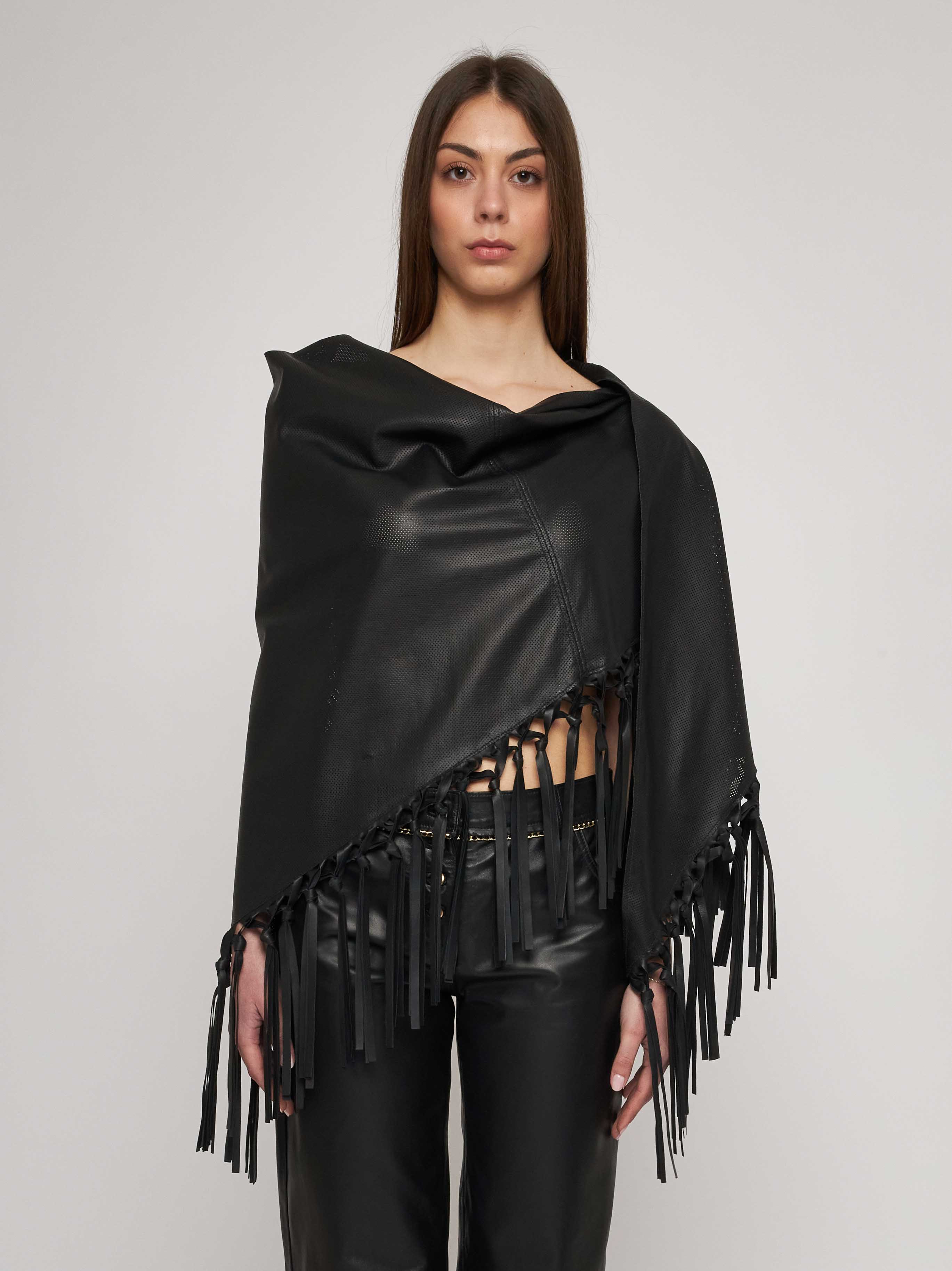 Laser cut nappa stole with fringes 33ST08- 10101/12
