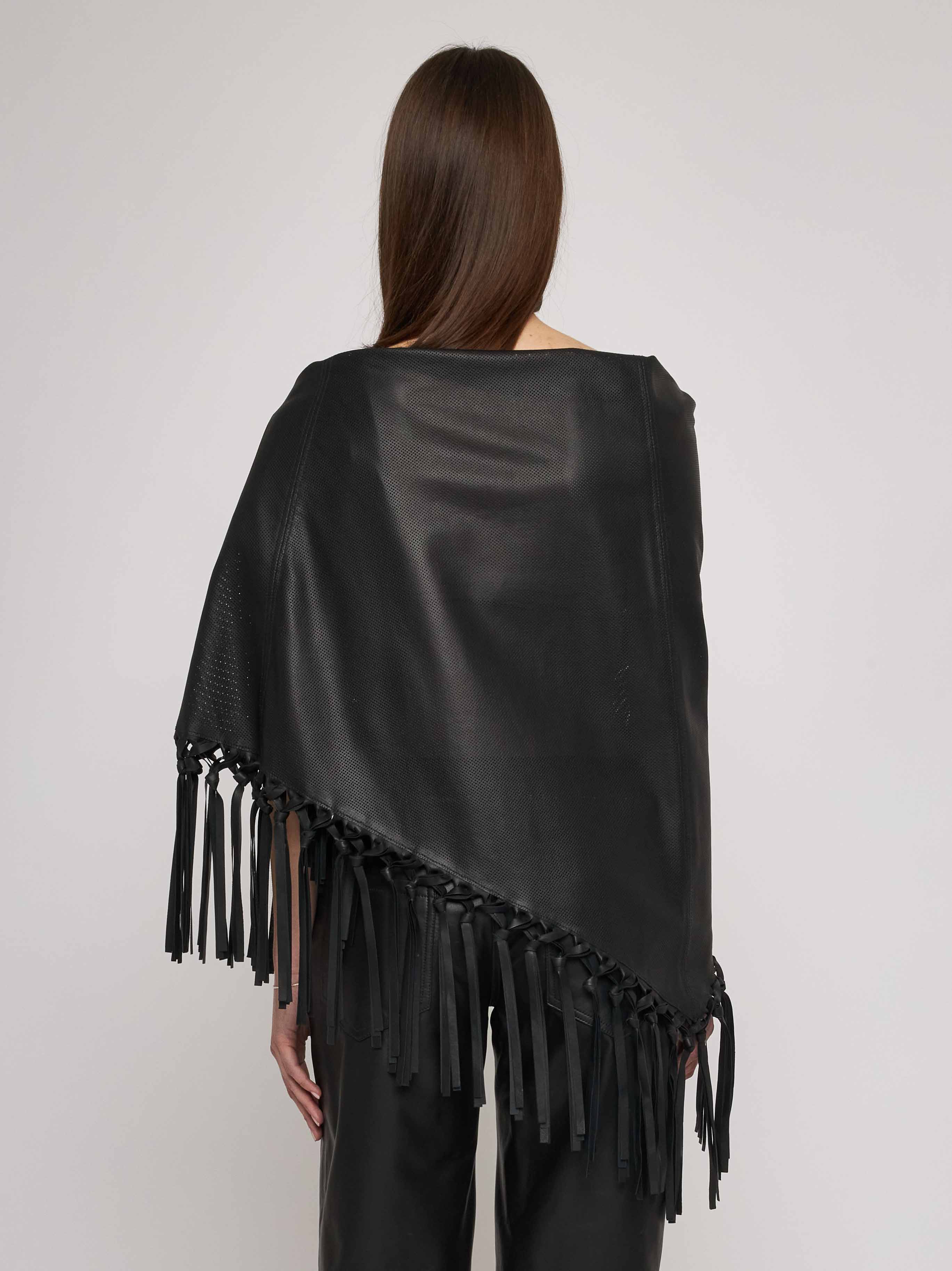 Laser cut nappa stole with fringes 33ST08- 10101/12