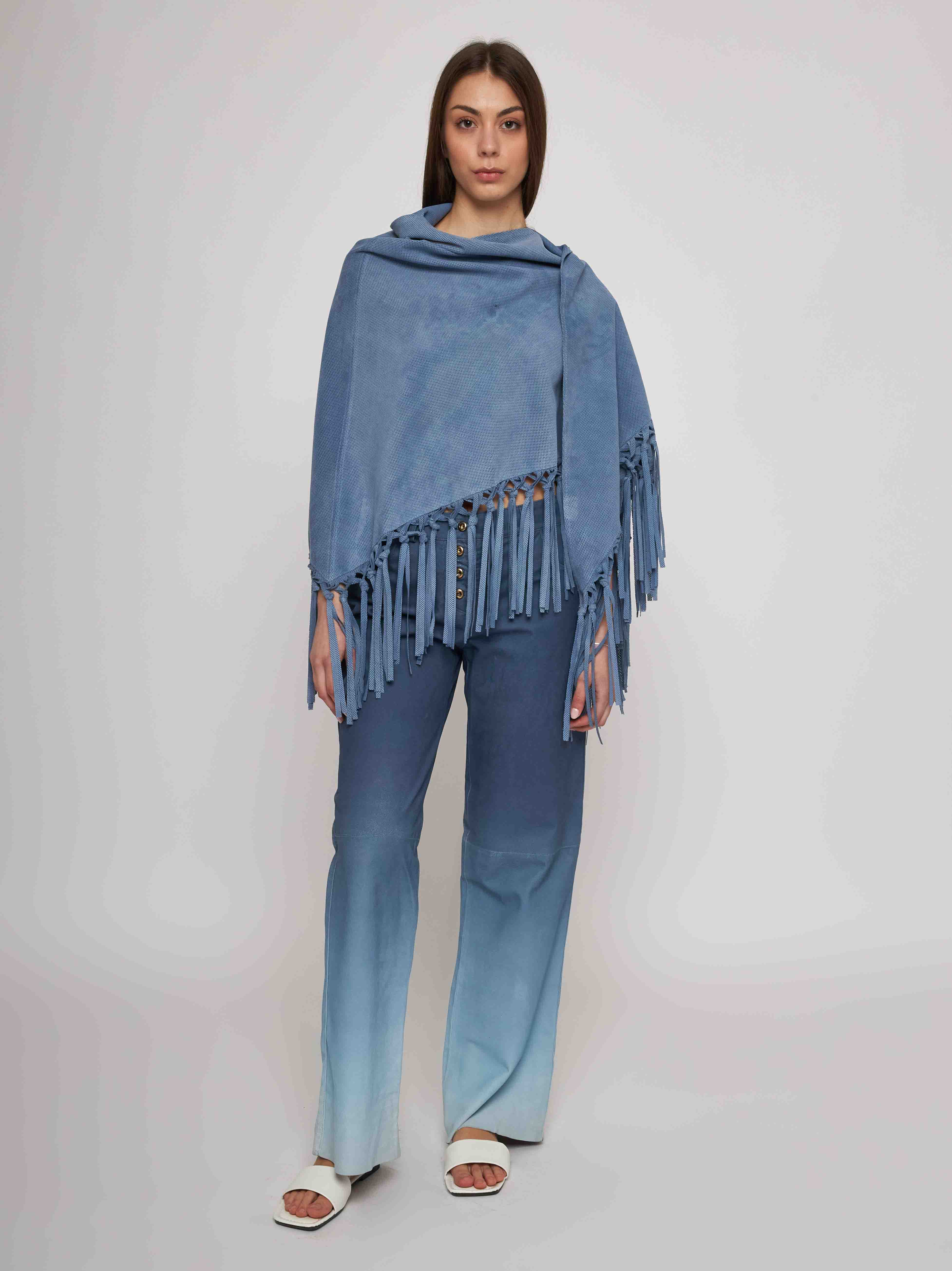 Stola in camoscio laser cut con frange 33ST08-10201/11