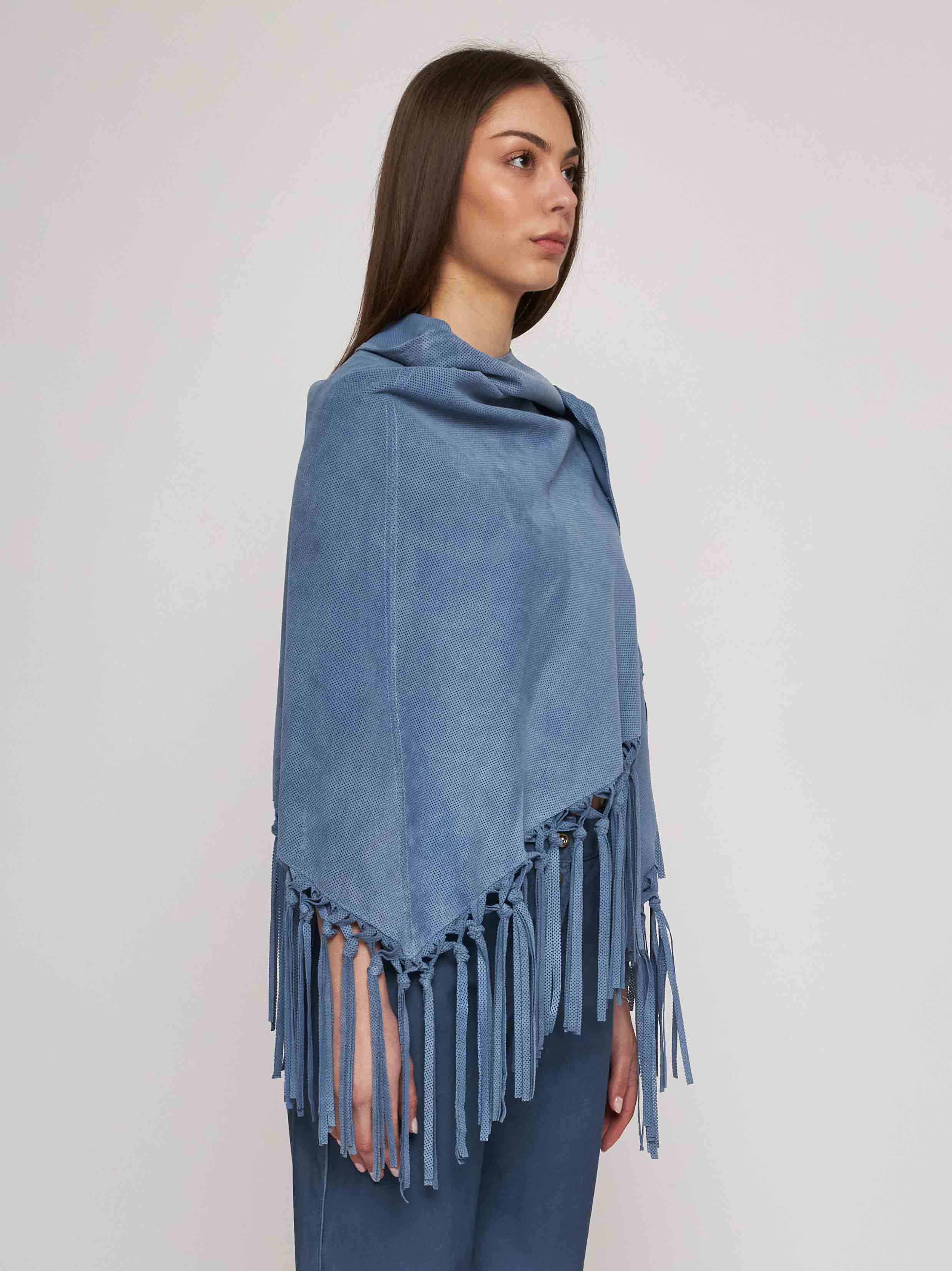 Laser cut suede stole with fringes 33ST08-10201/11