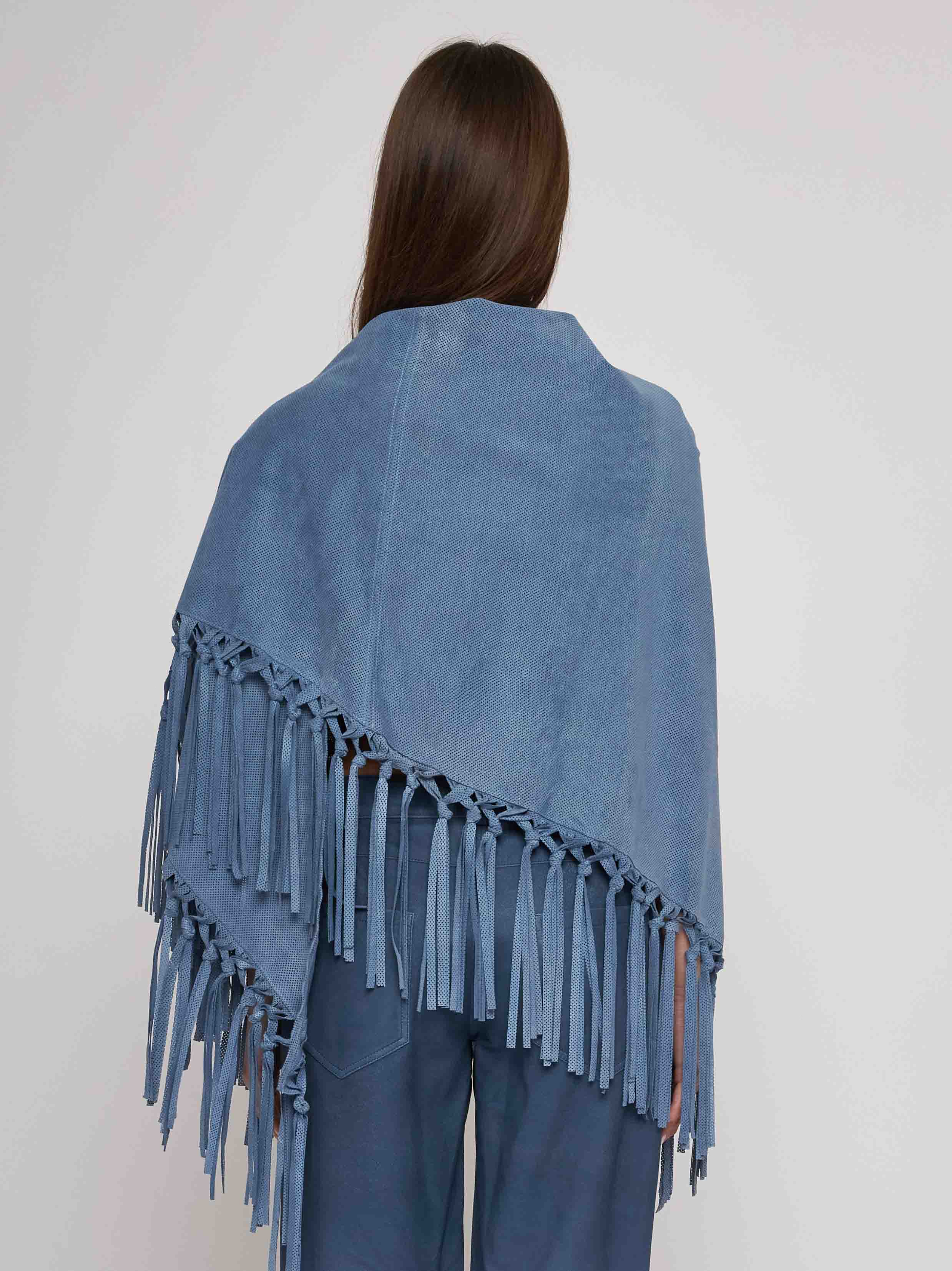 Laser cut suede stole with fringes 33ST08-10201/11