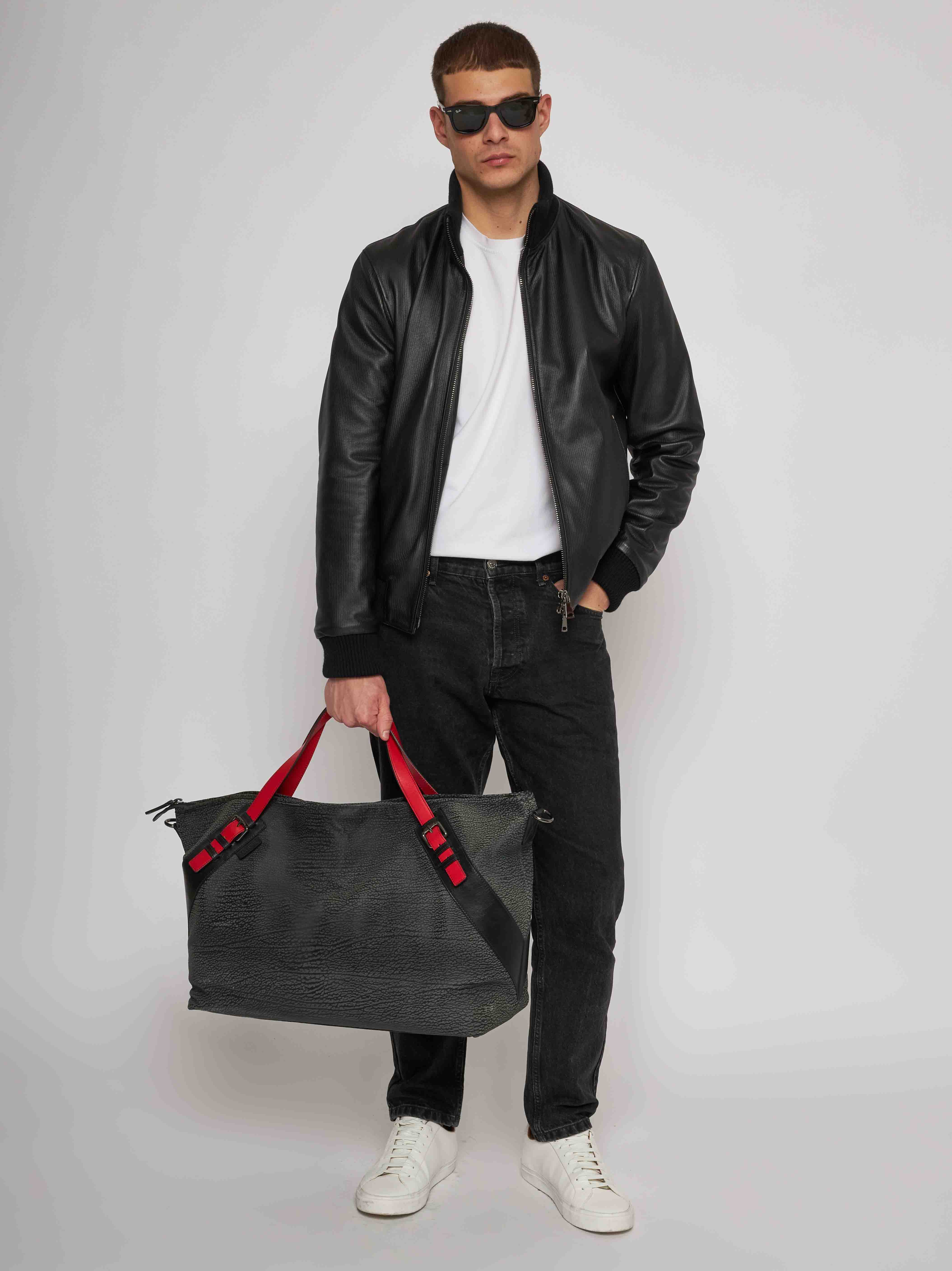 Striped print nappa blouson 41231-60103