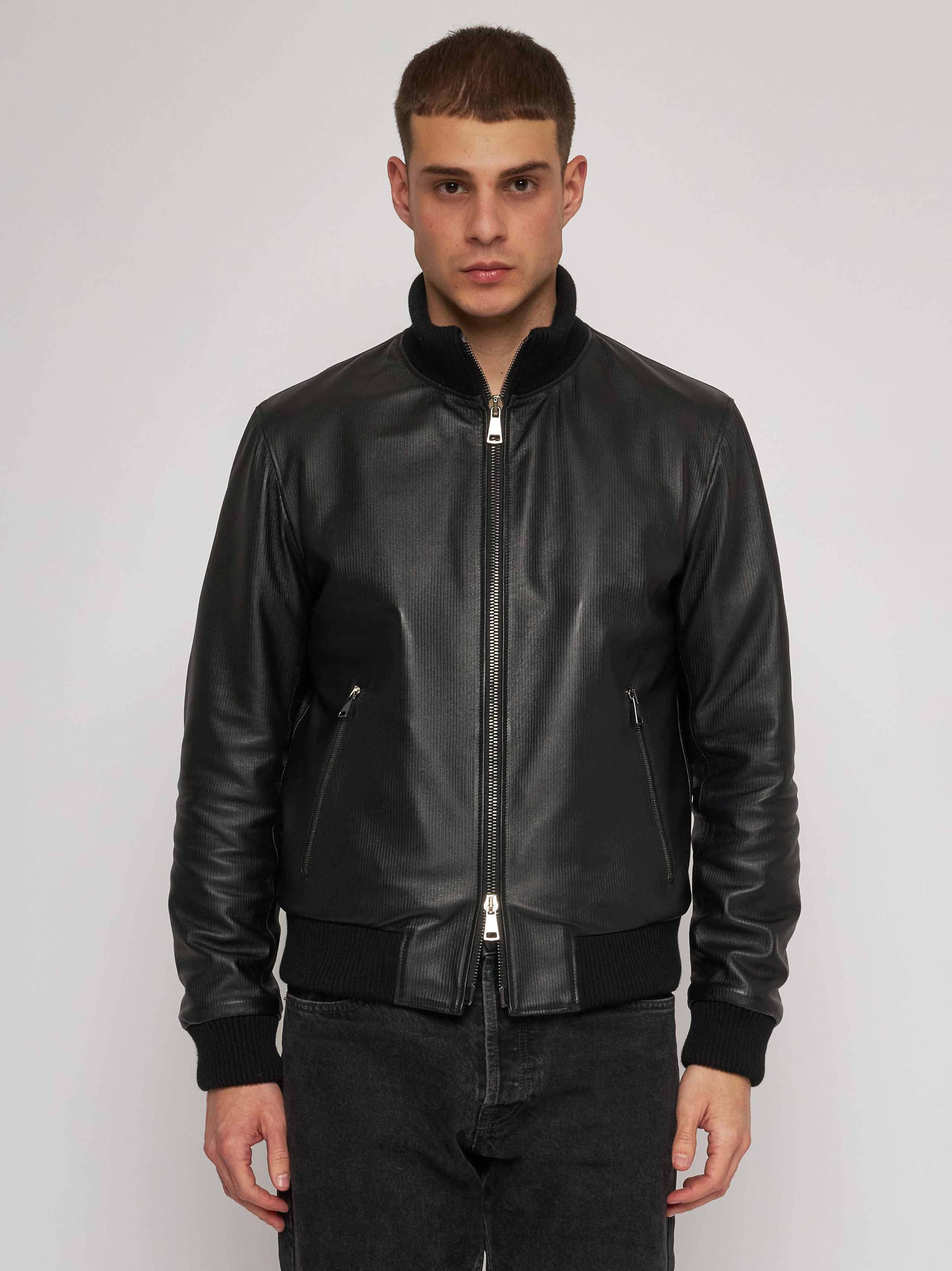 Striped print nappa blouson 41231-60103