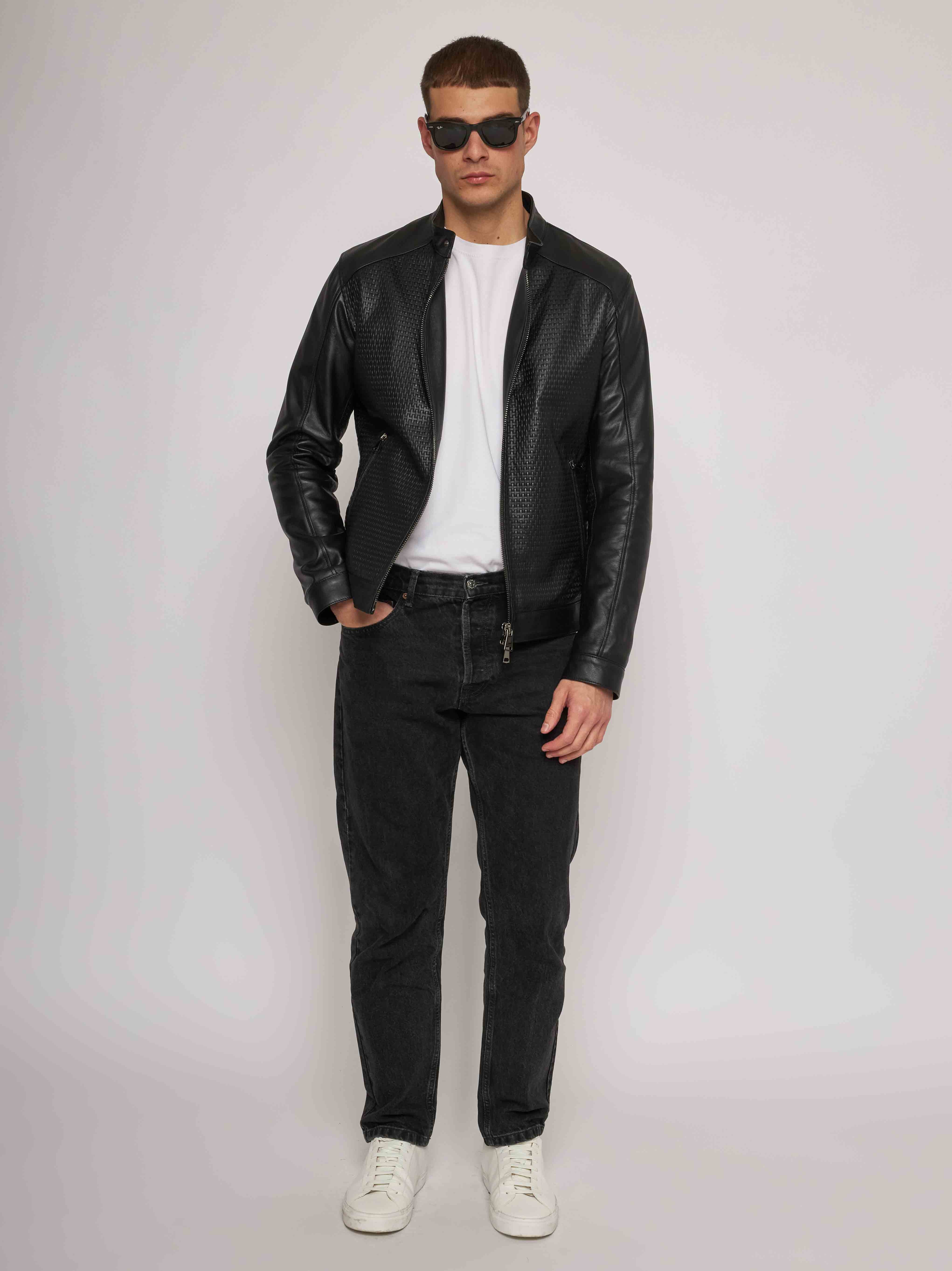 Black woven print nappa jacket 41235D-10130/12