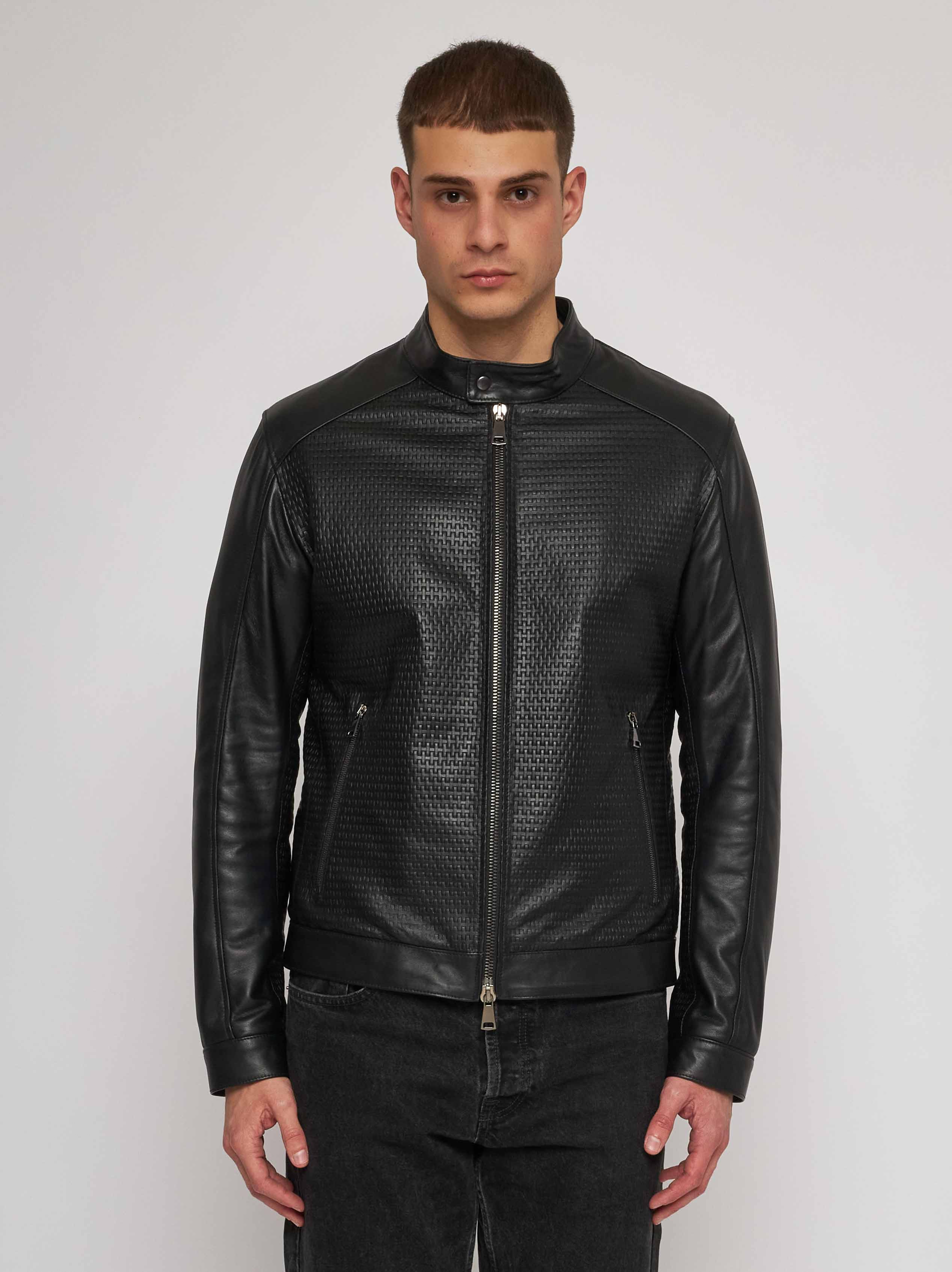 Black woven print nappa jacket 41235D-10130/12