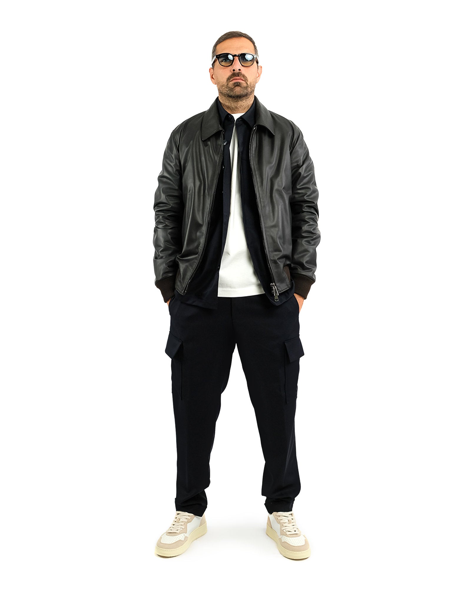 Bomber in nappa testa di moro con collo a camicia 51221B-10101
