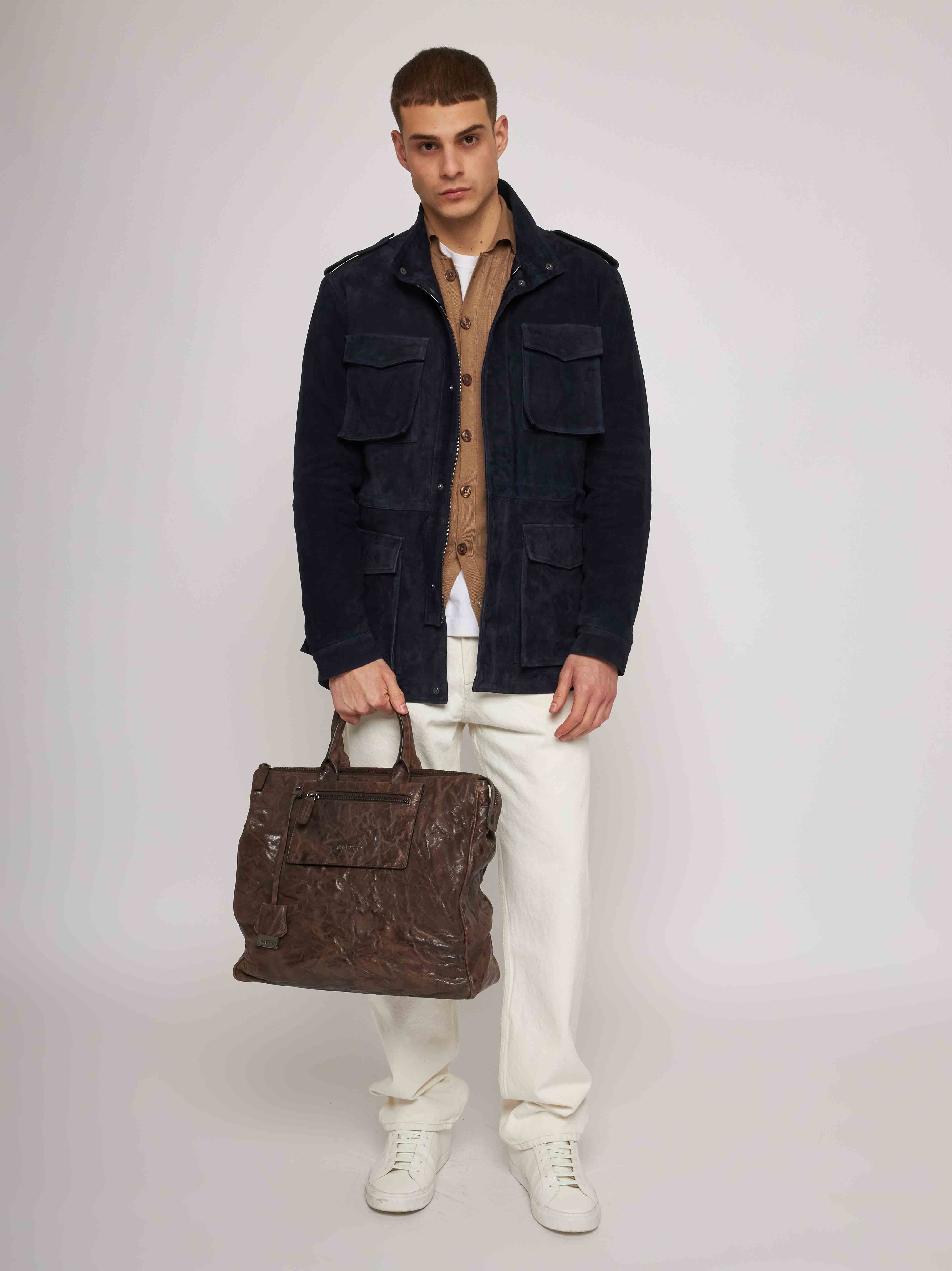 Field jacket in camoscio blu e cashmere 52266-10201