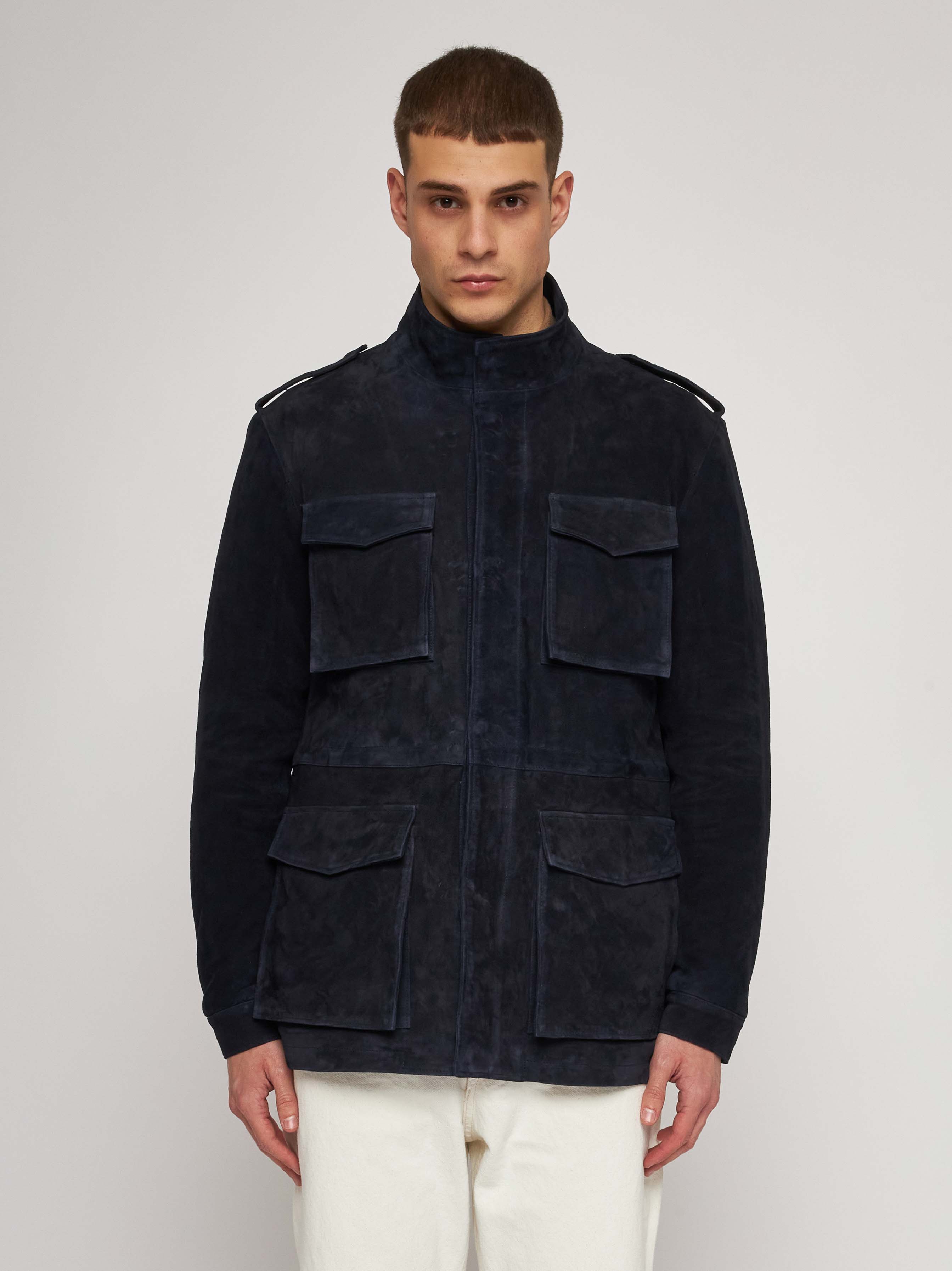 Field jacket in camoscio blu e cashmere 52266-10201