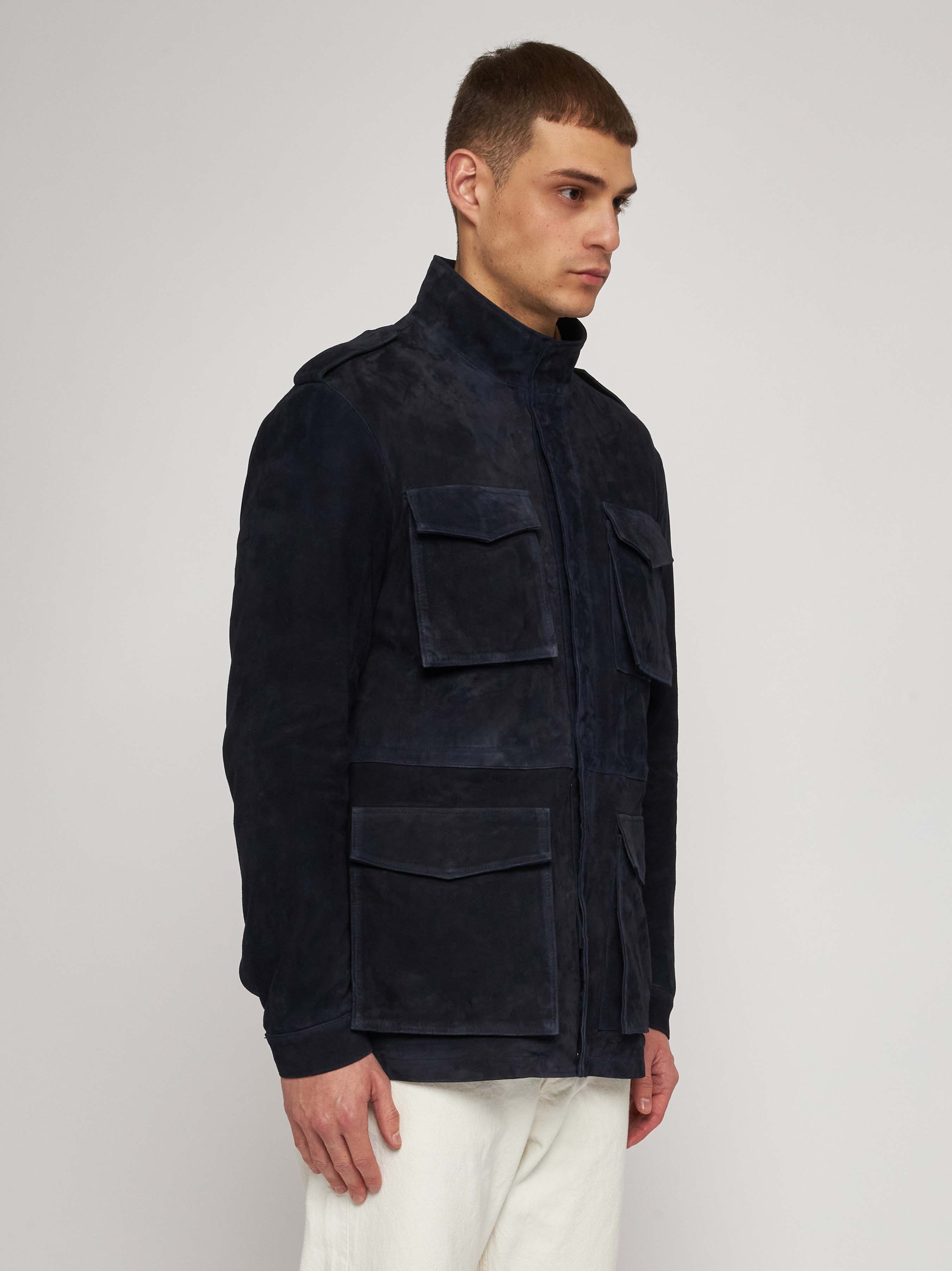 Blue suede and cashmere field jacket 52266-10201