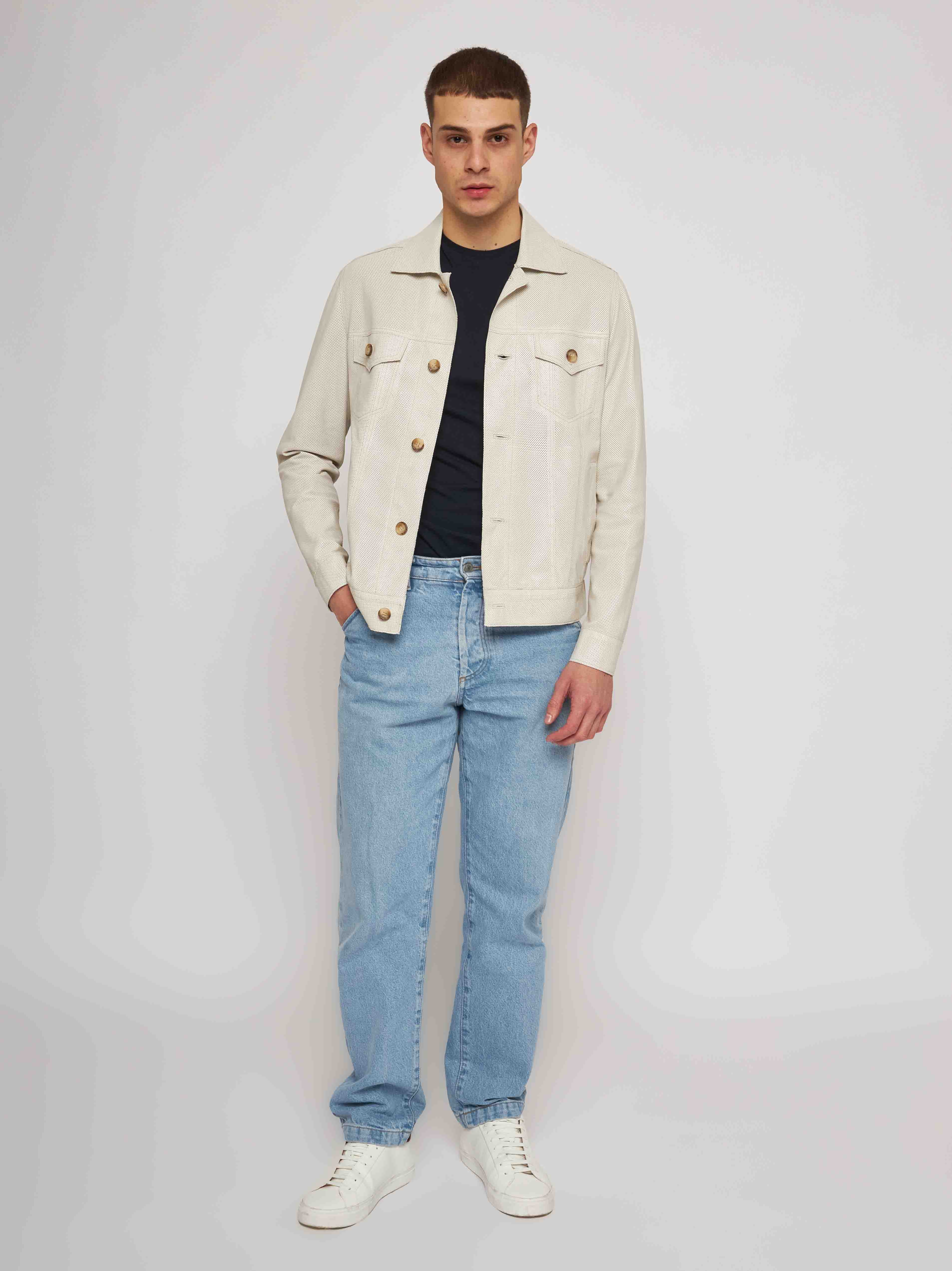 Cream perforated nappa jacket 51281B-60103/6/0