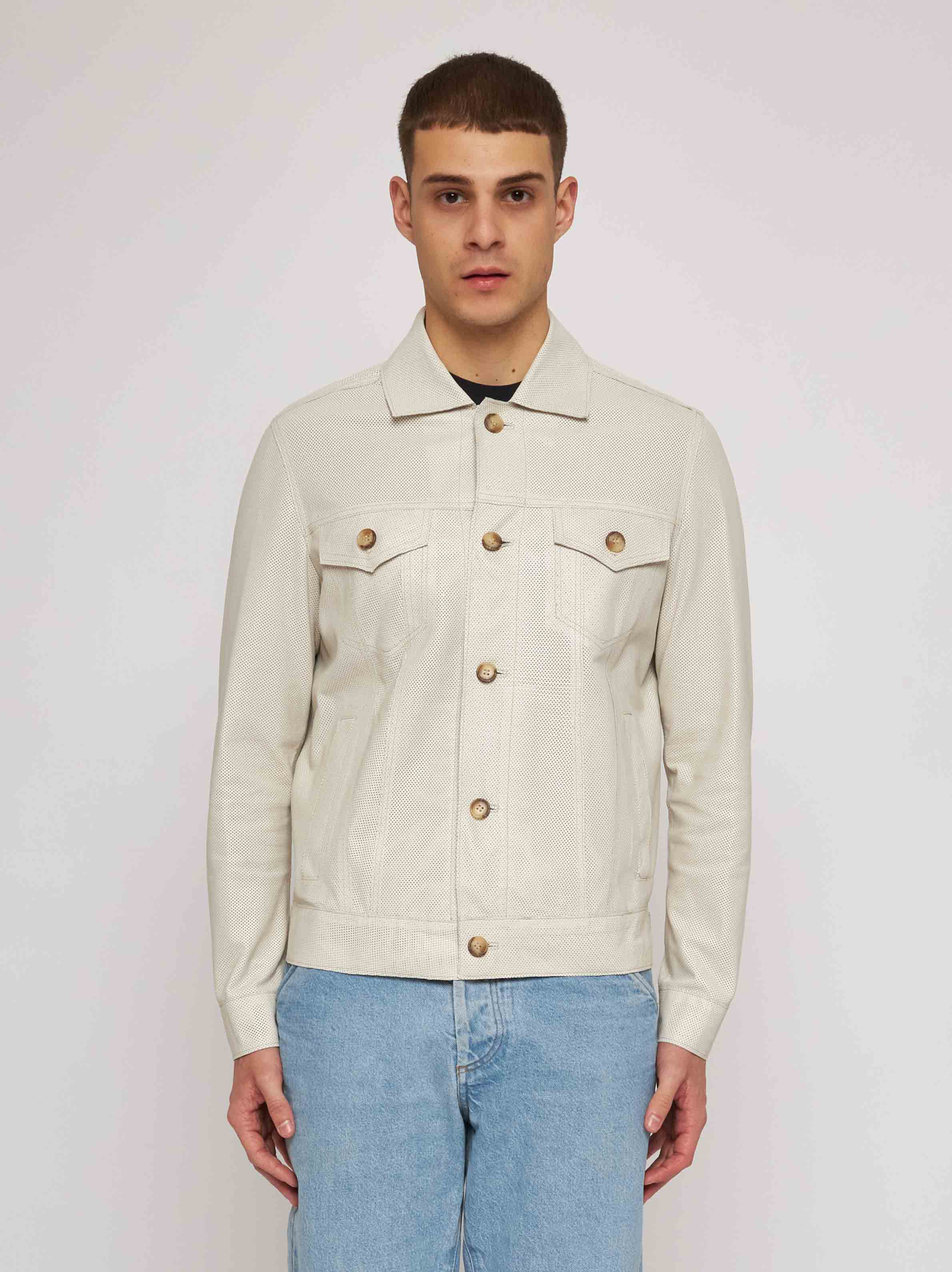 Cream perforated nappa jacket 51281B-60103/6/0