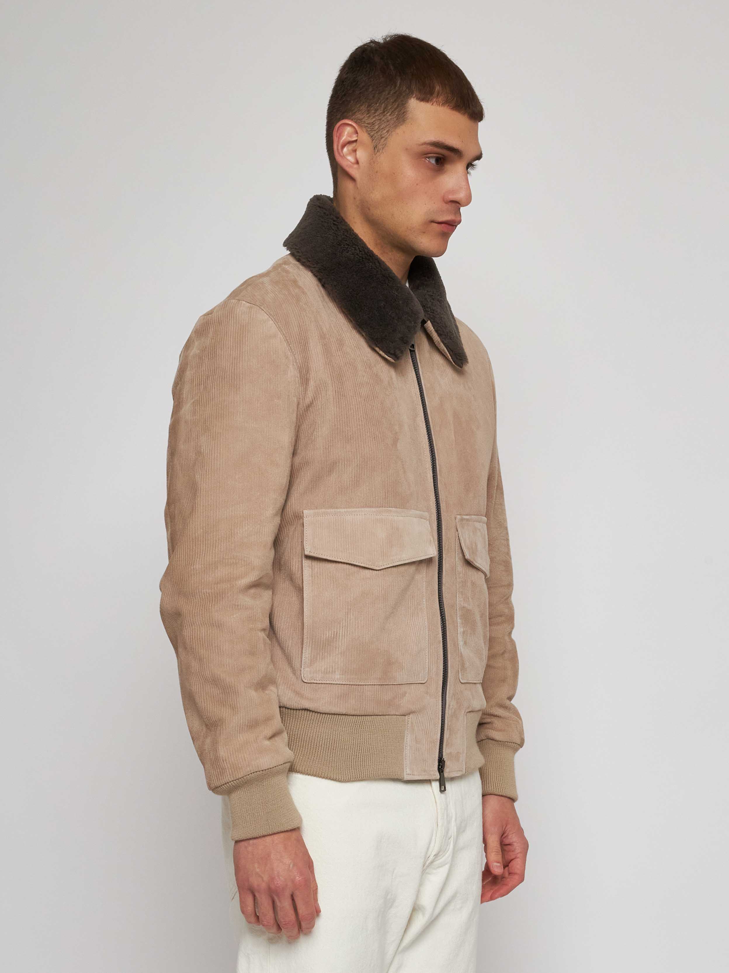 Blouson  in camoscio  stampa a righe con collo in montone 51283-10202/14