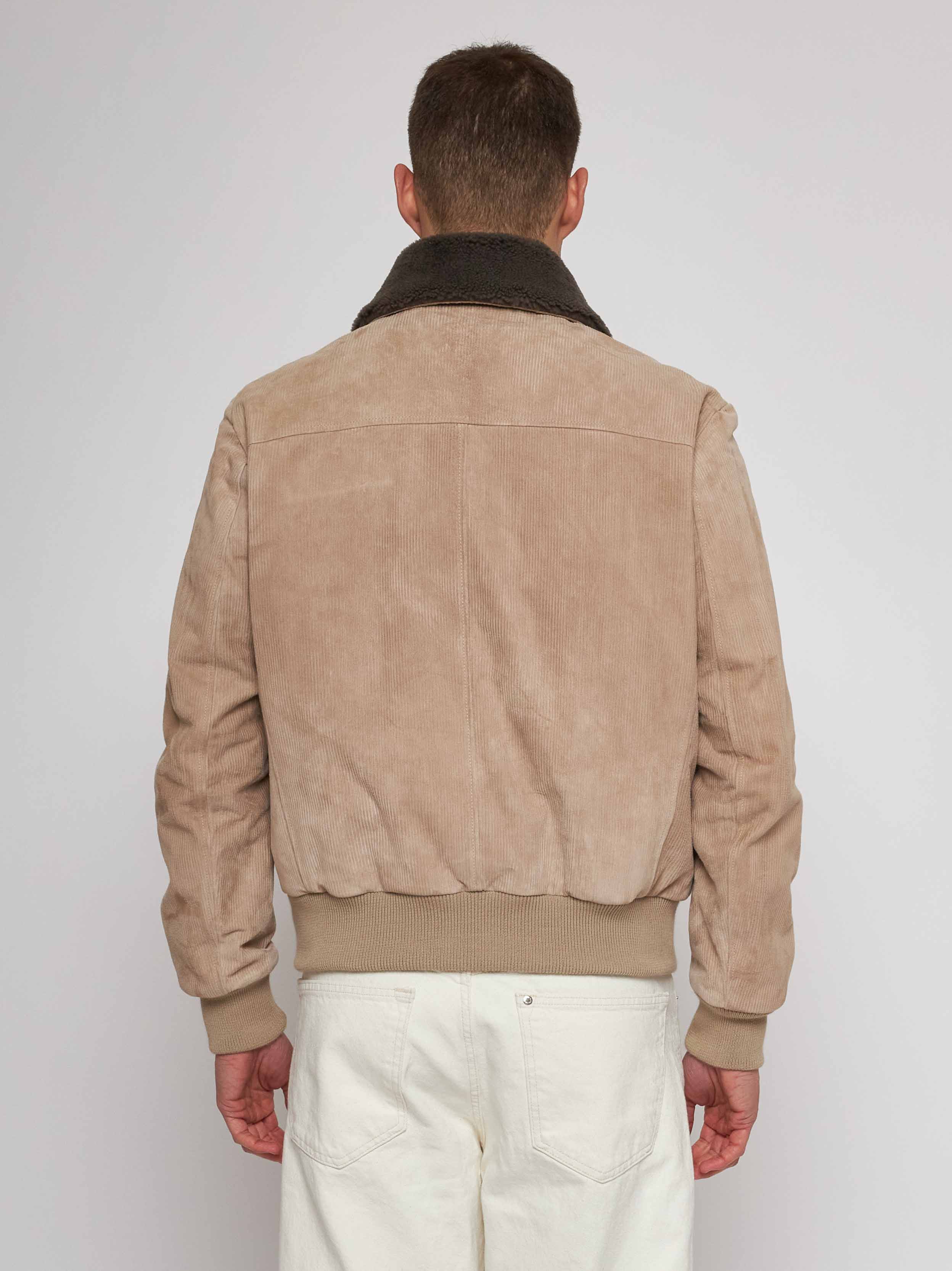 Blouson  in camoscio  stampa a righe con collo in montone 51283-10202/14