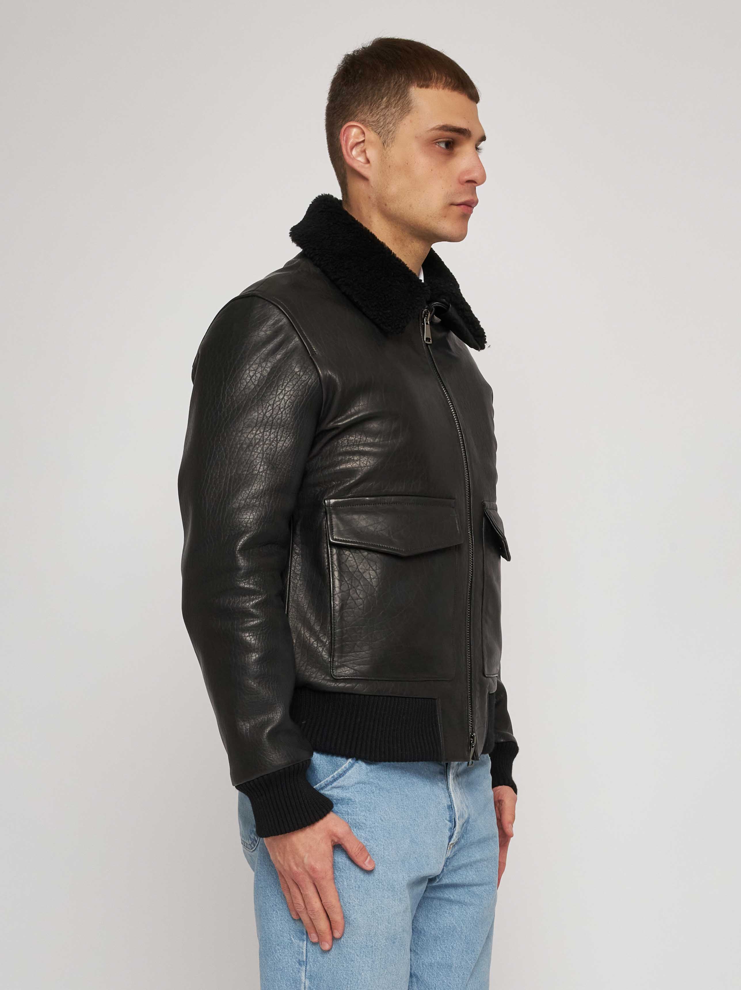 Blouson  in nappa  con collo in montone 51283B-90108