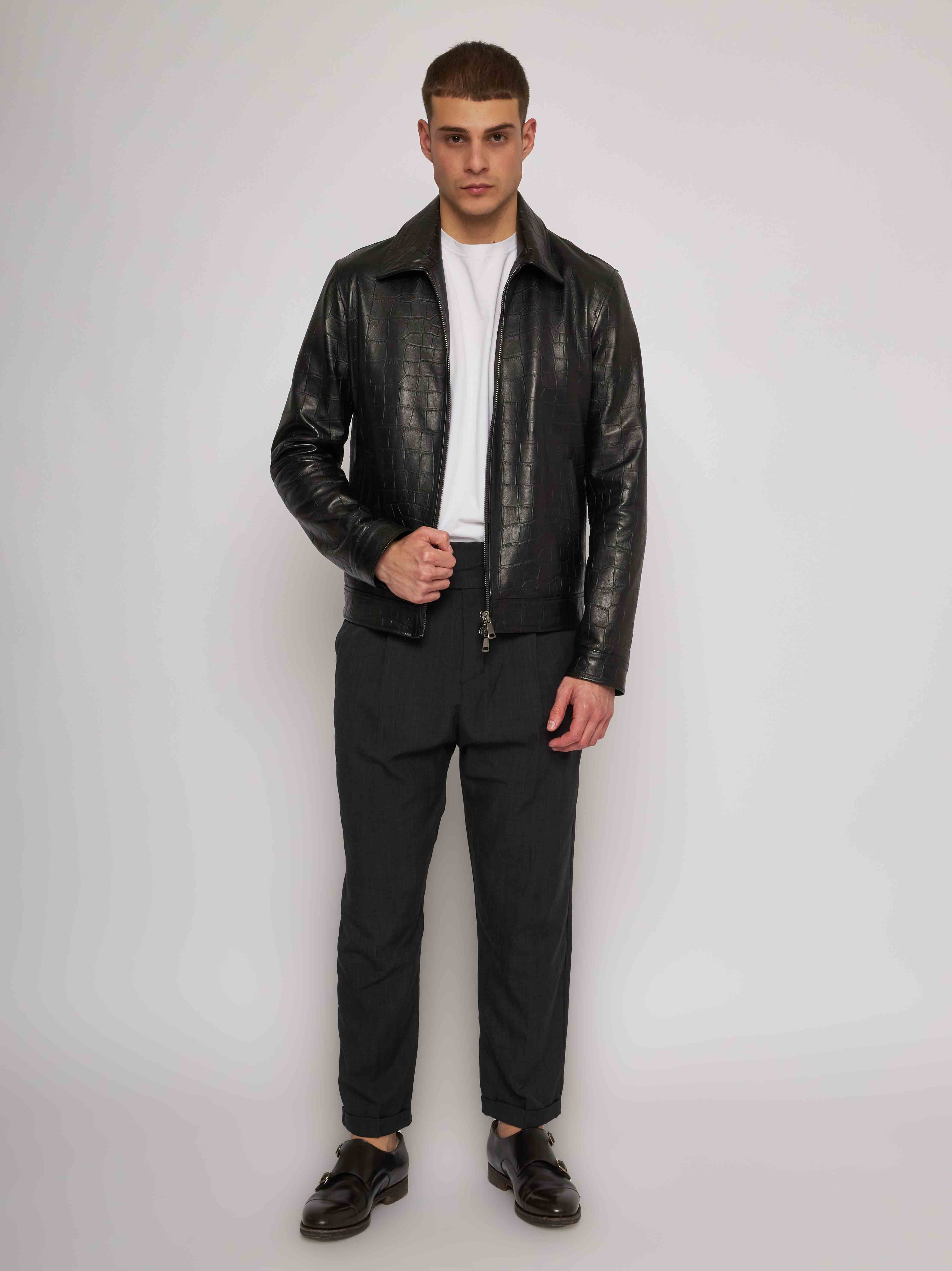 Black crocodile print nappa jacket 51284B -10102/15