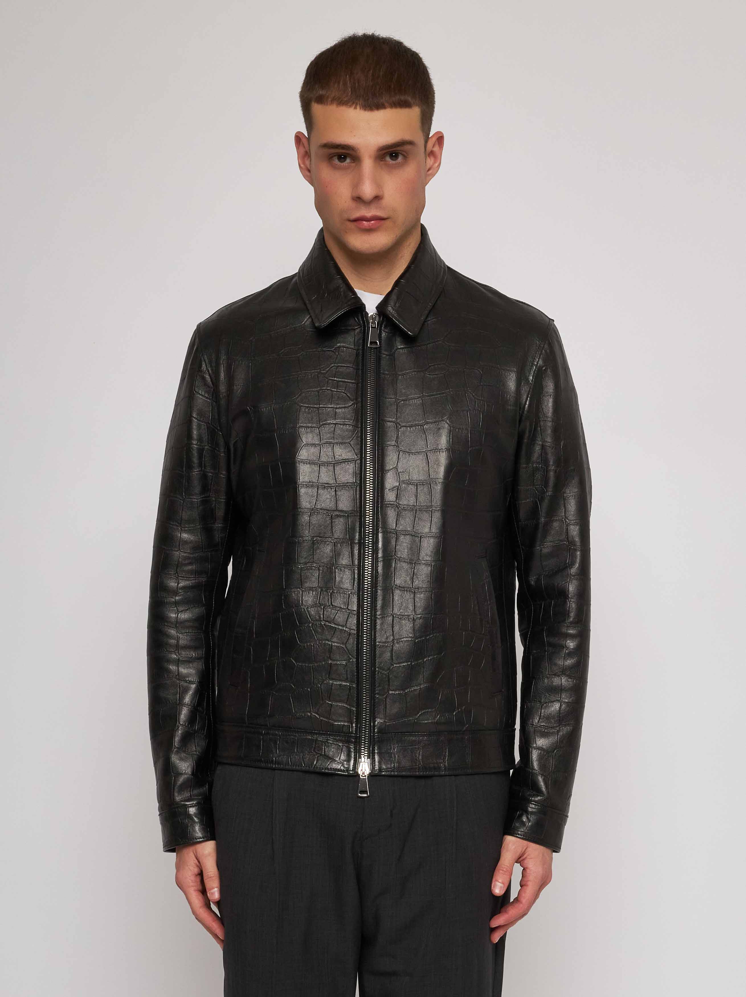 Black crocodile print nappa jacket 51284B -10102/15