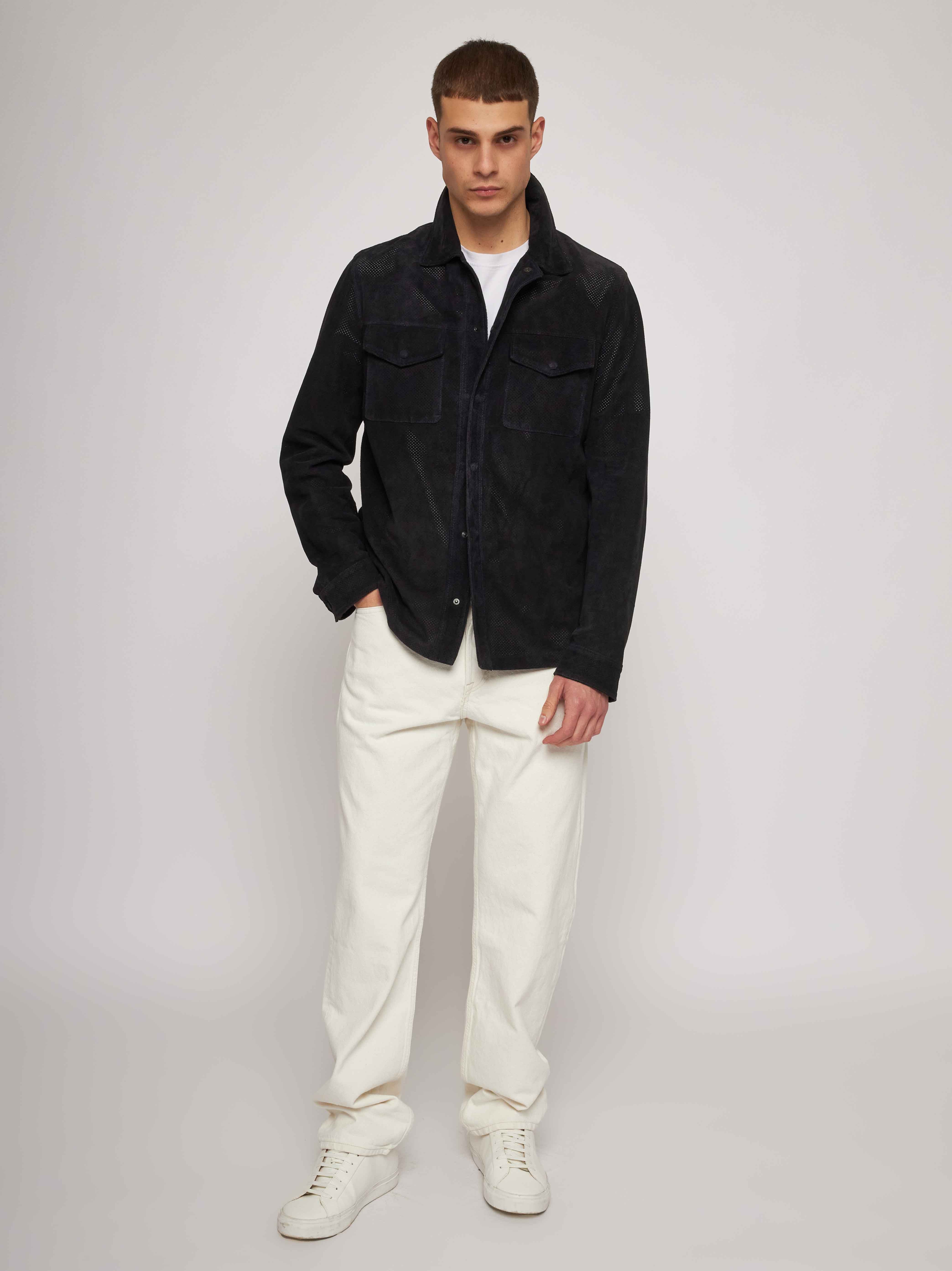 Blue Perforated Suede Shirt 52262B-90201/6/0