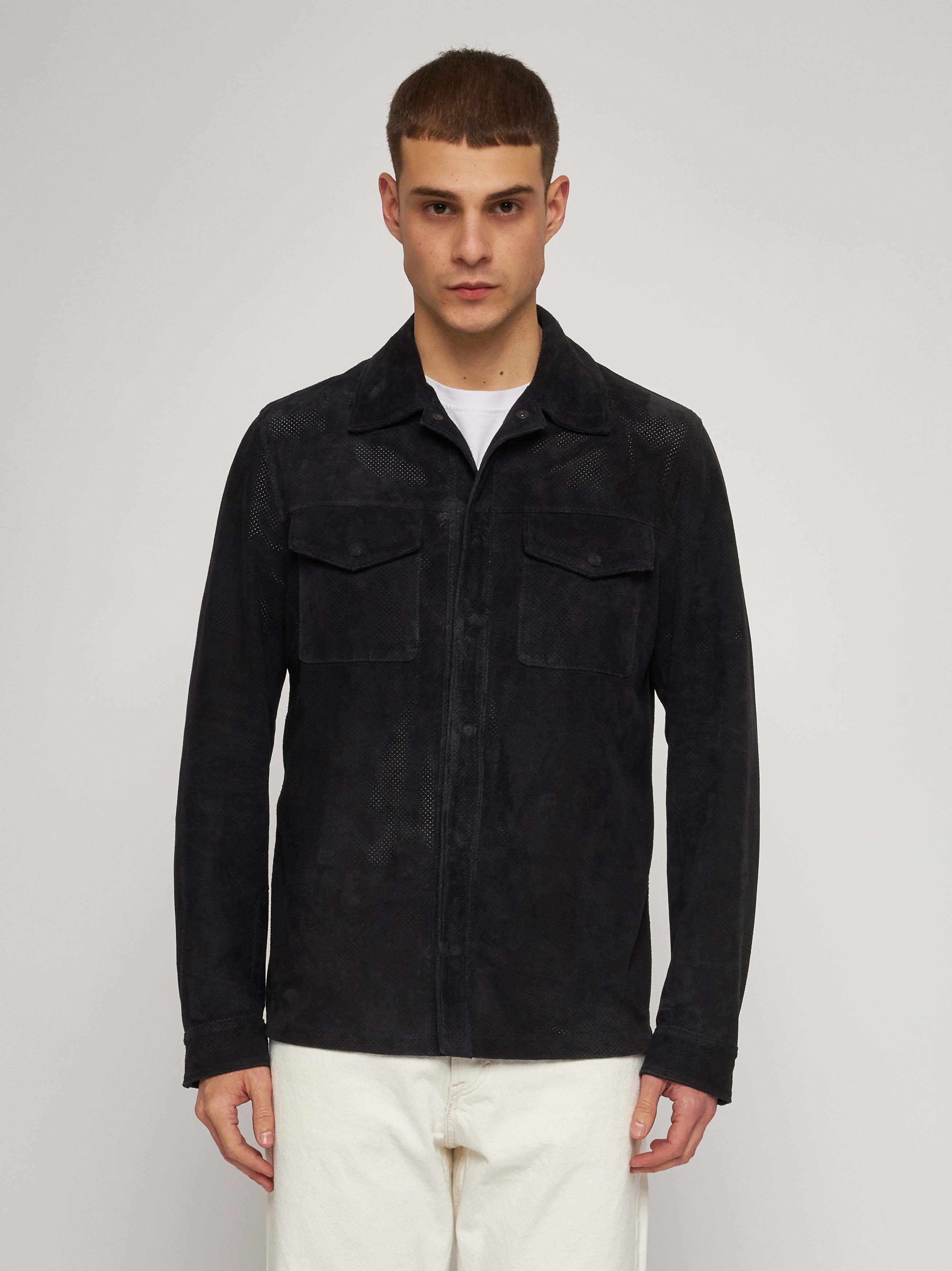 Blue Perforated Suede Shirt 52262B-90201/6/0