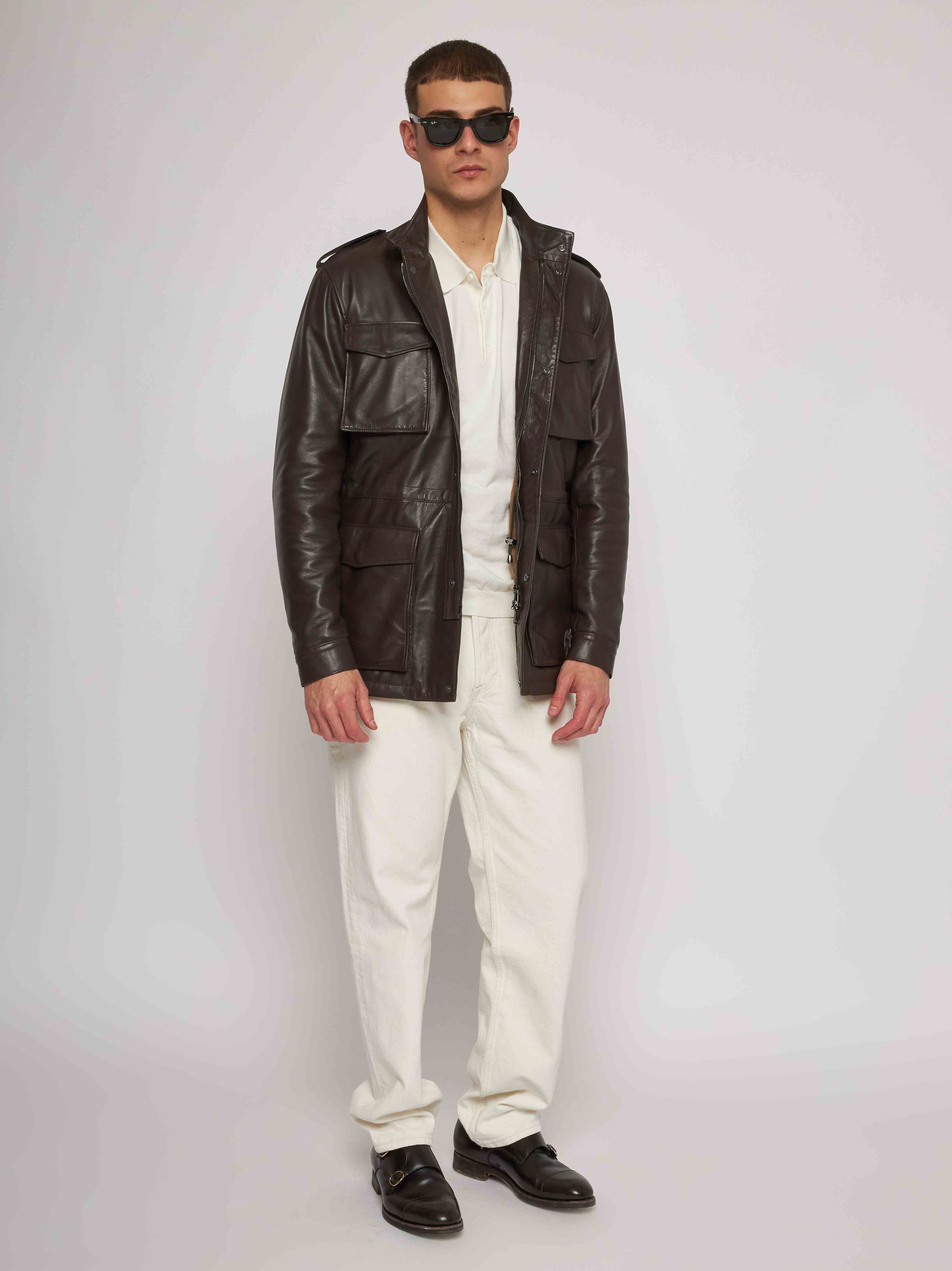 Field jacket in nappa testa di moro 52266-10101