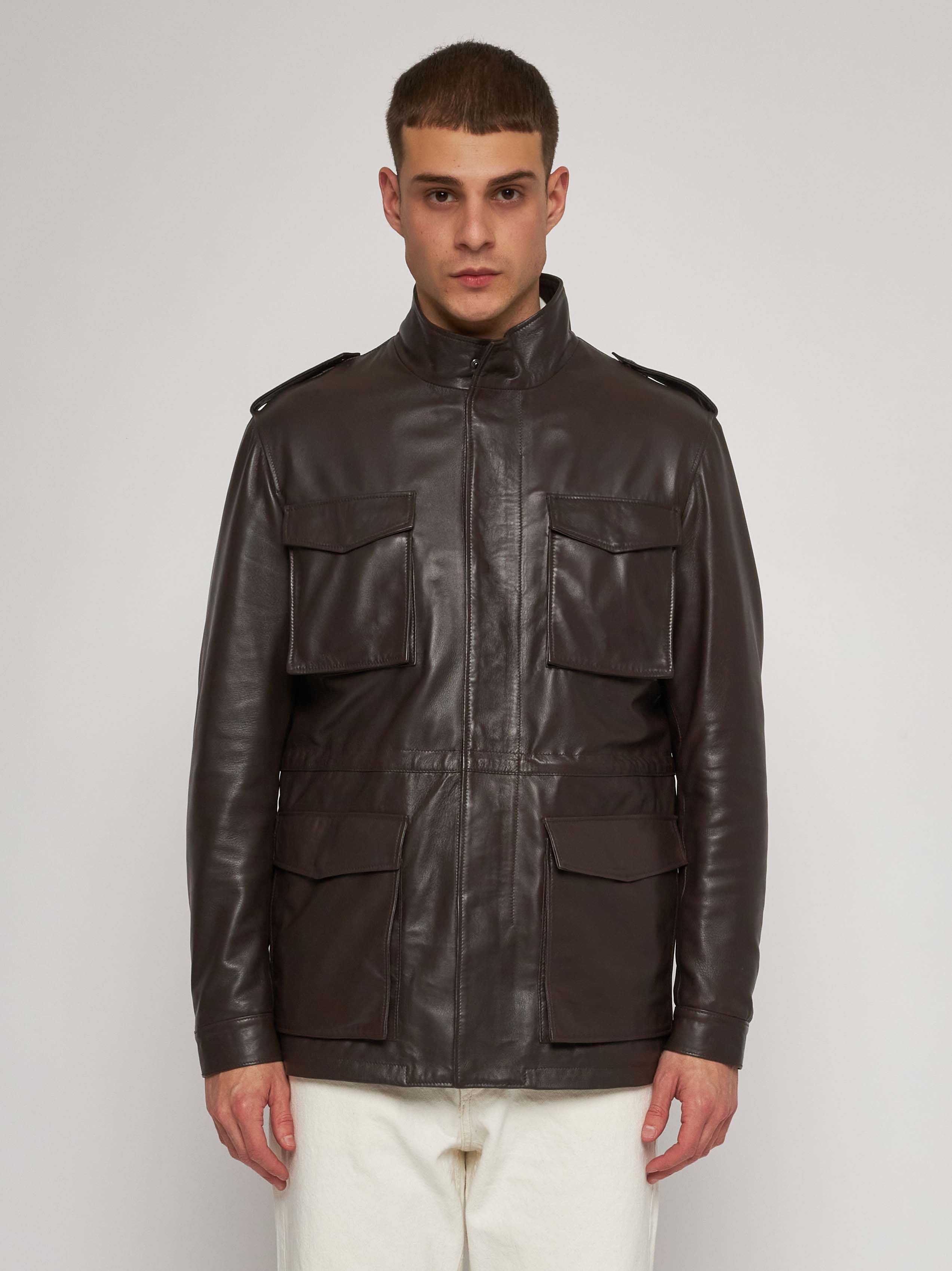Field jacket in nappa testa di moro 52266-10101