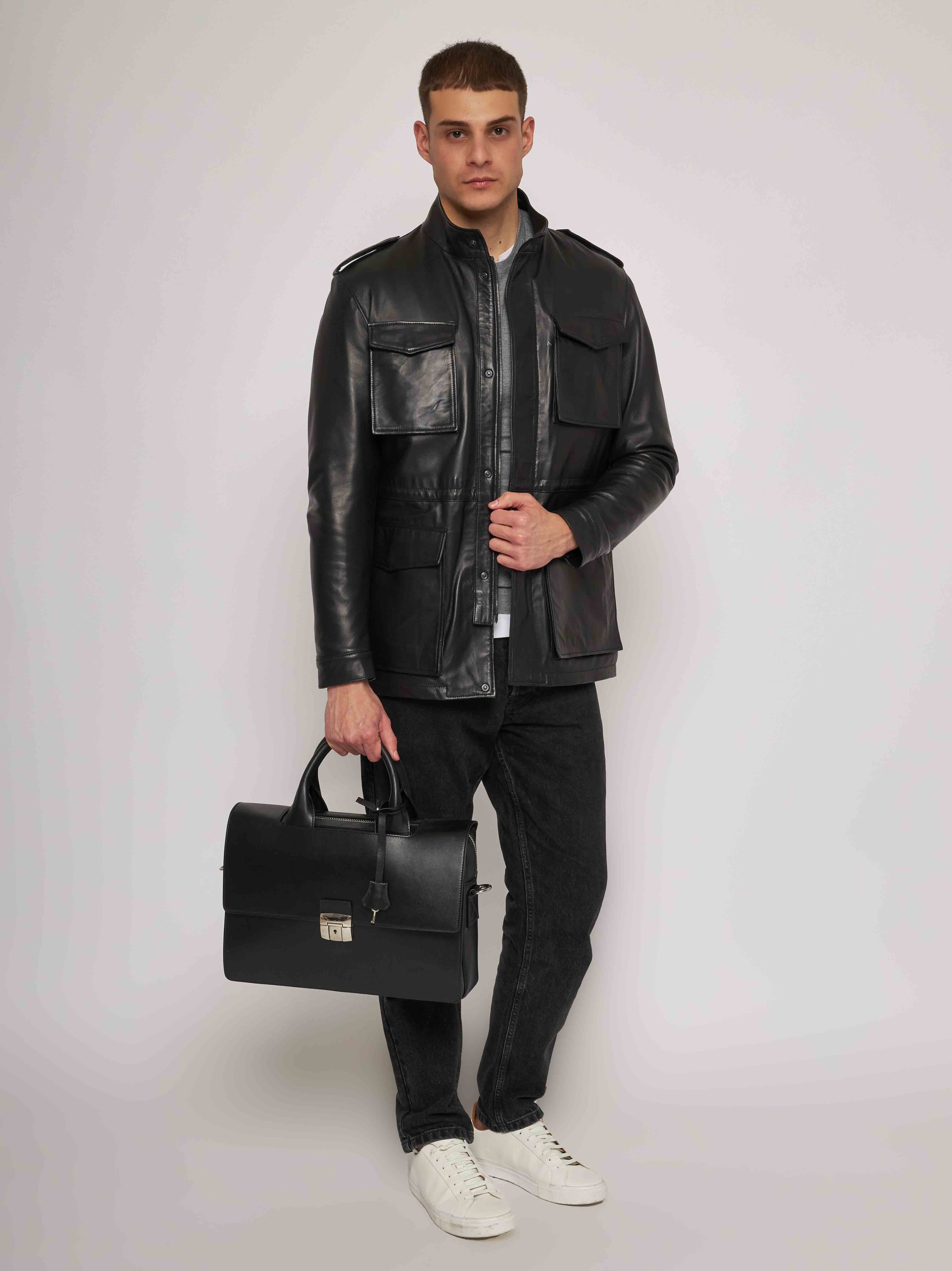 Field jacket in nappa nera 52266-10101