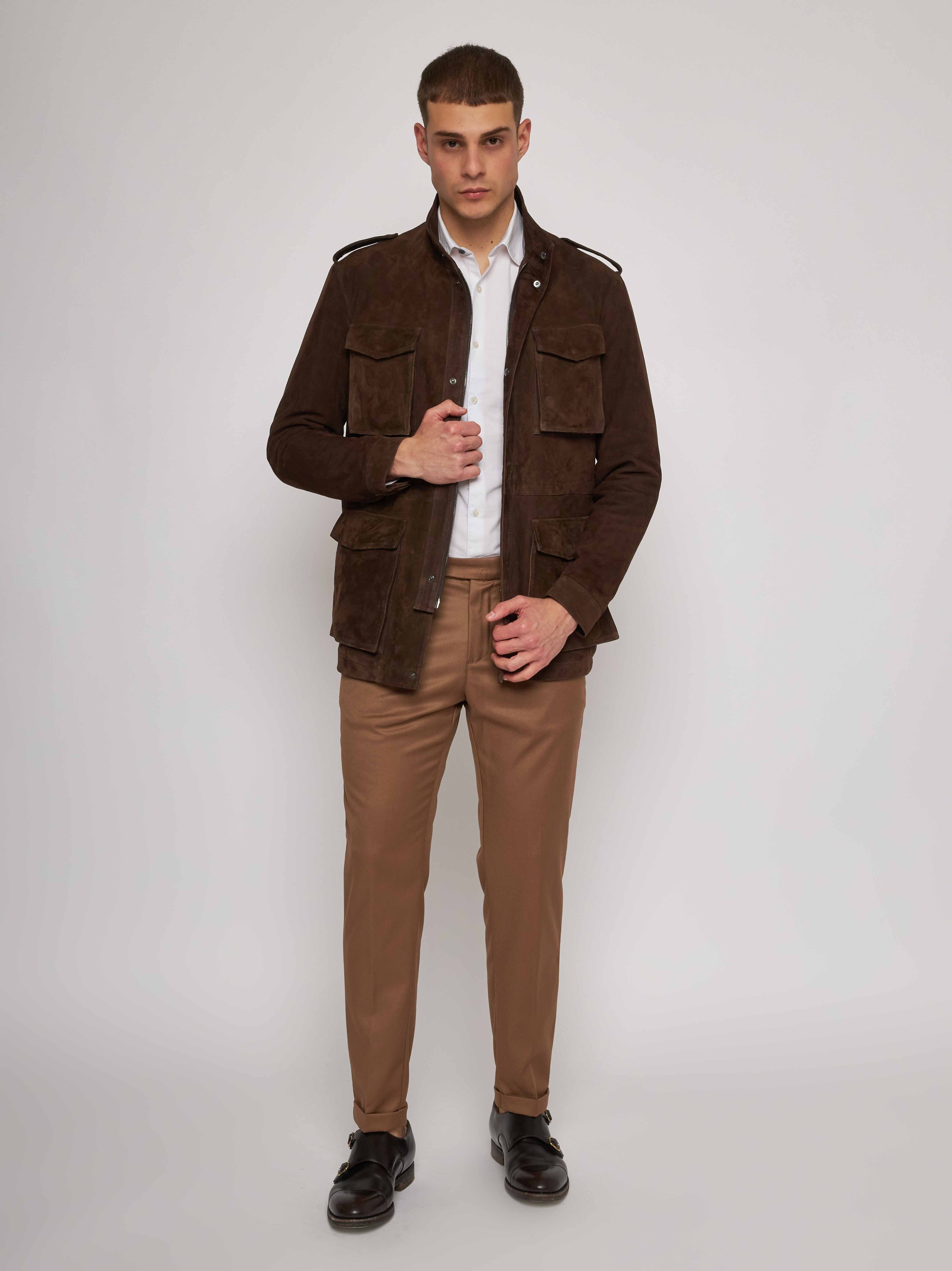 Field jacket in camoscio marrone e cashmere 51266-10201