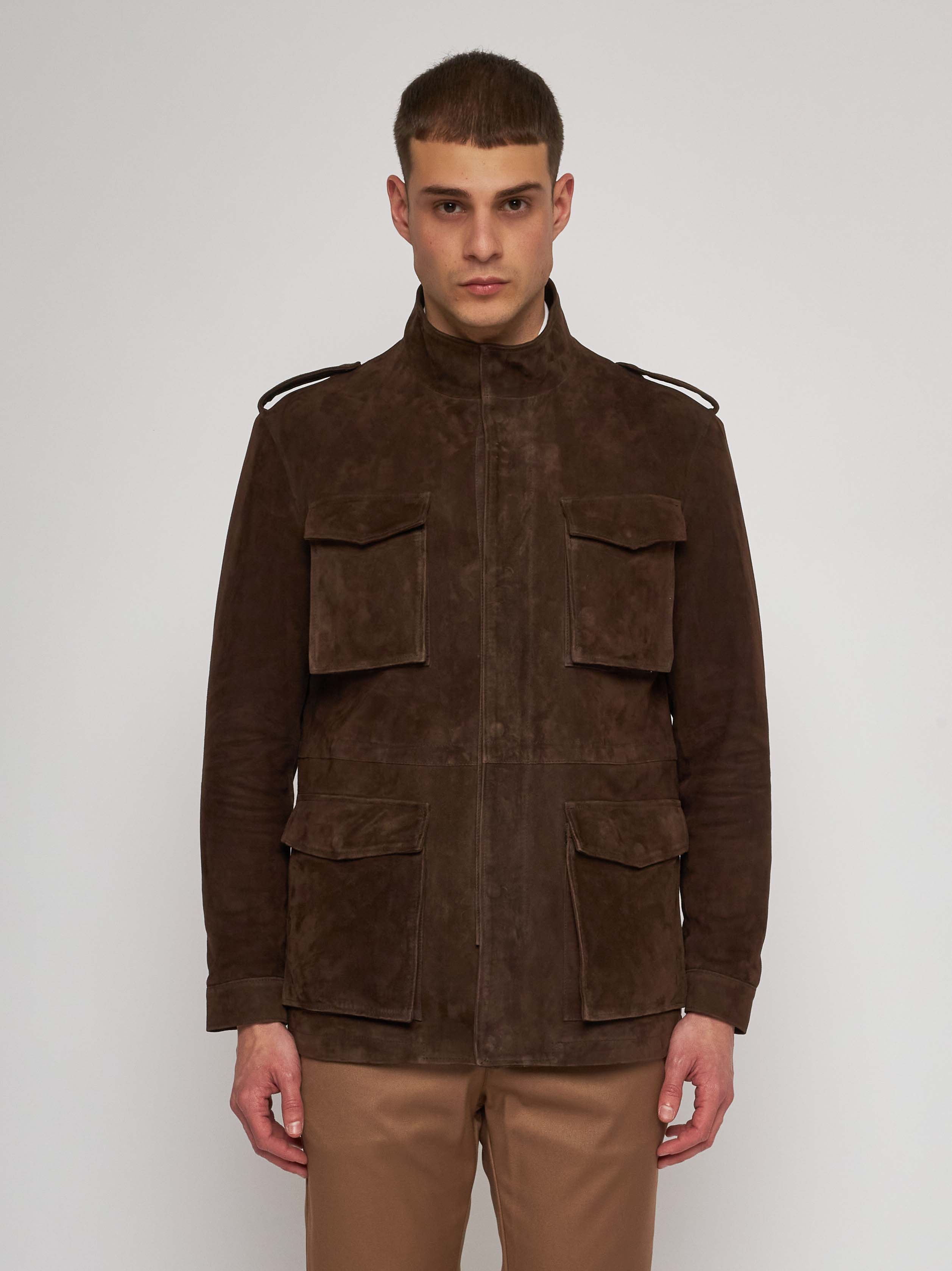 Field jacket in camoscio marrone e cashmere 51266-10201
