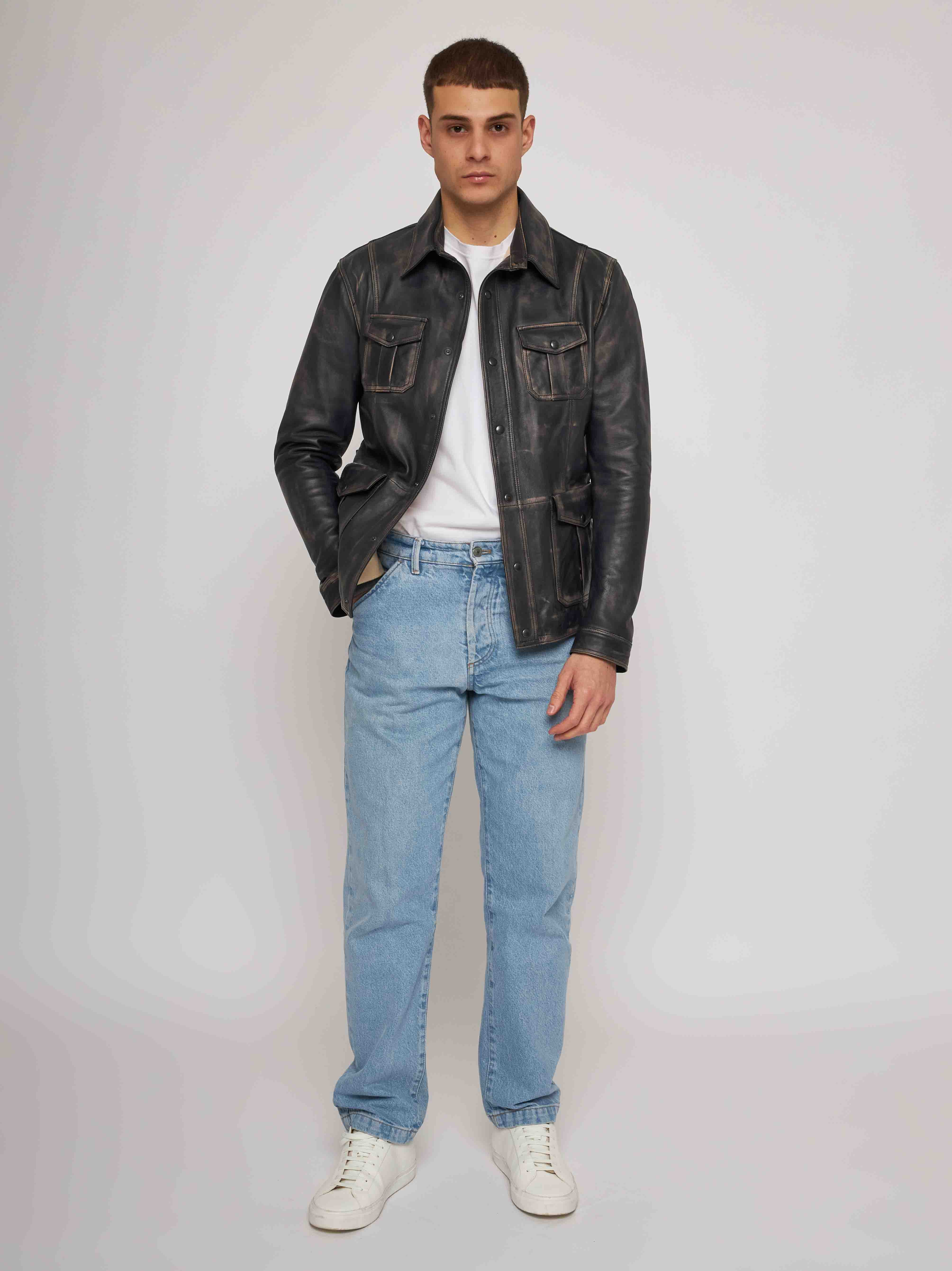 Field jacket in black vintage nappa 52268-20121