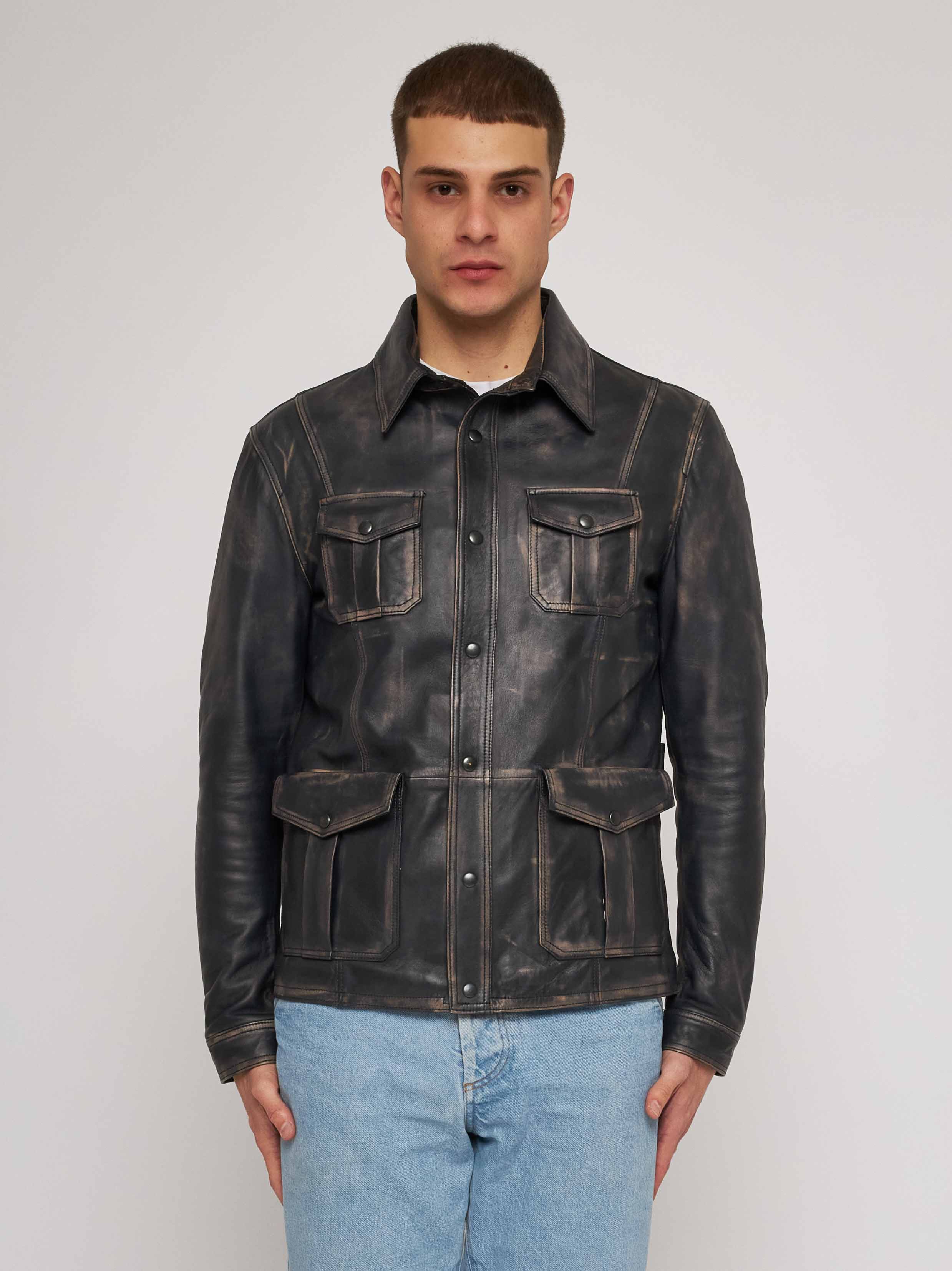 Field jacket in black vintage nappa 52268-20121