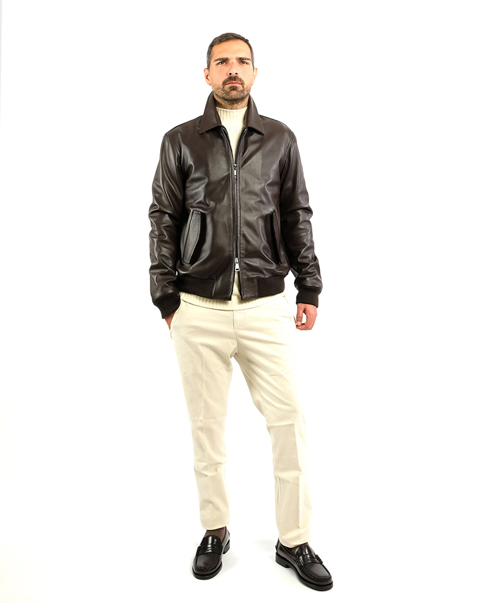 Bomber in morbida nappa testa di moro e cashmere 51288B -10101