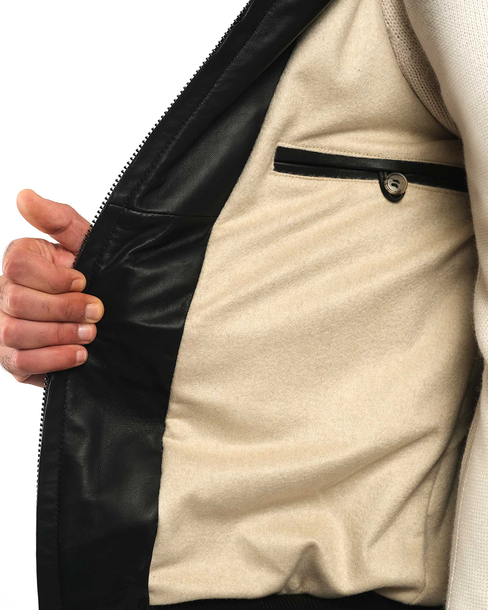 Bomber in soft black nappa and cashmere 51288 -10101