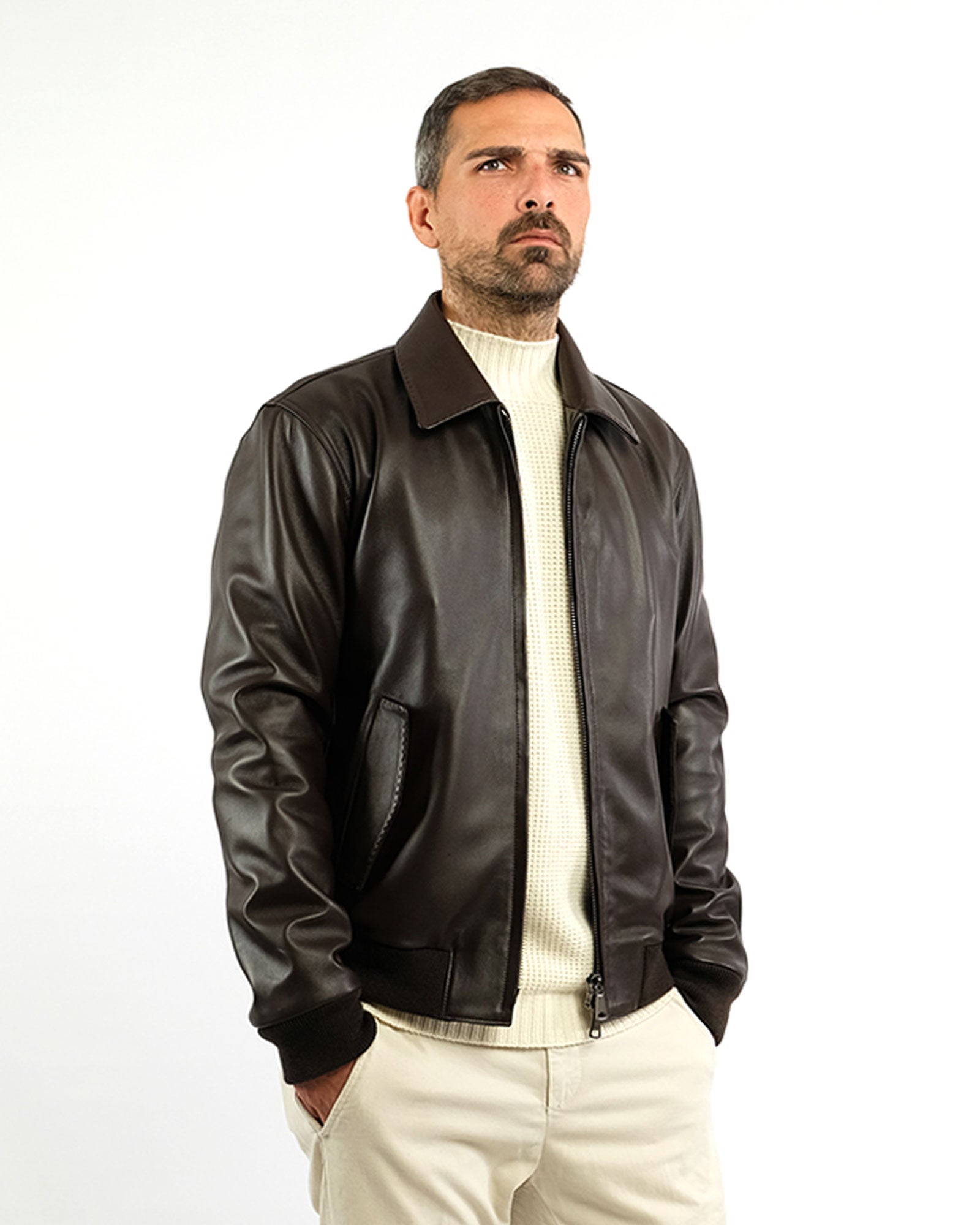 Bomber in morbida nappa testa di moro e cashmere 51288B -10101