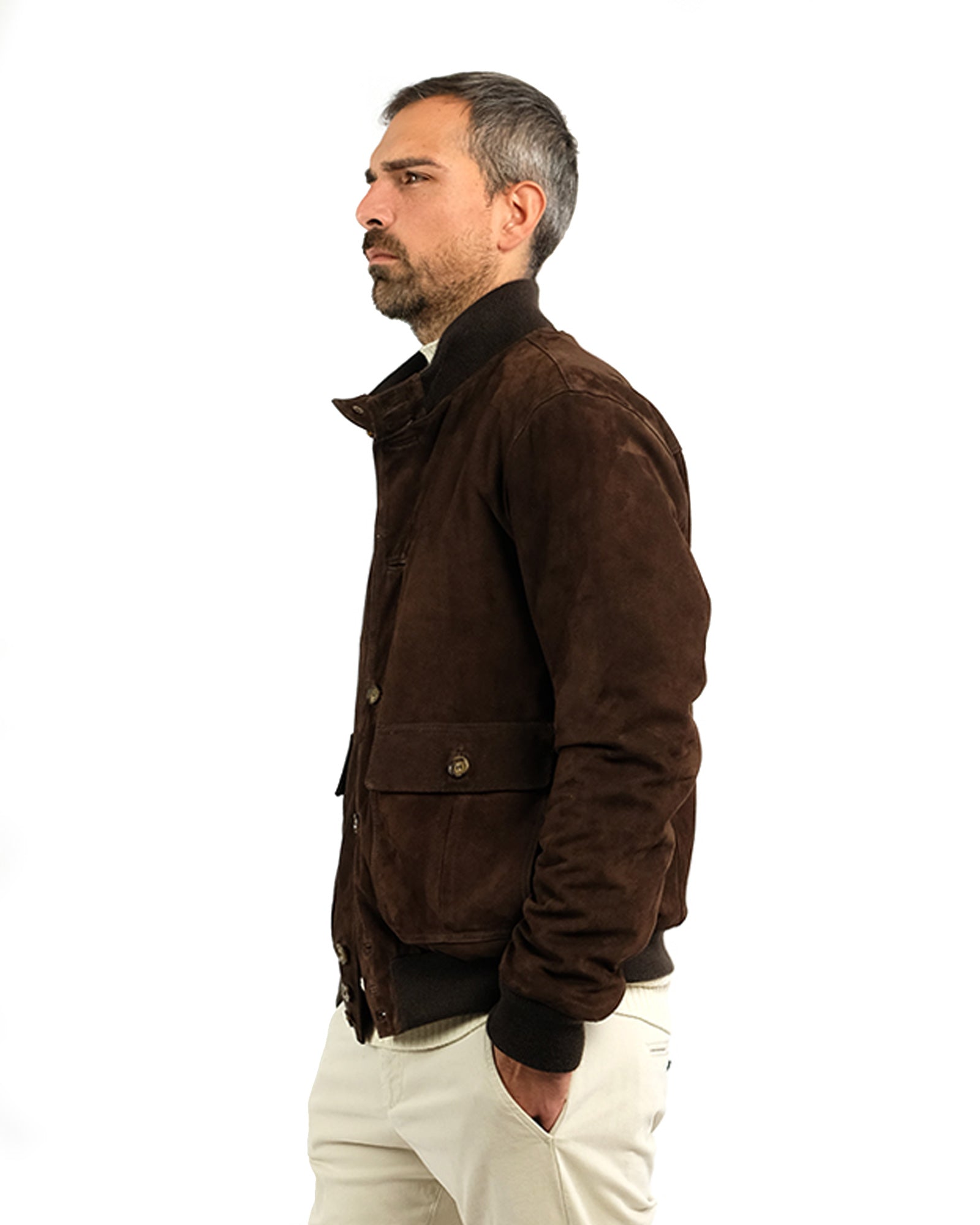 Bomber in morbido camoscio  testa di moro e cashmere  51274 -10201