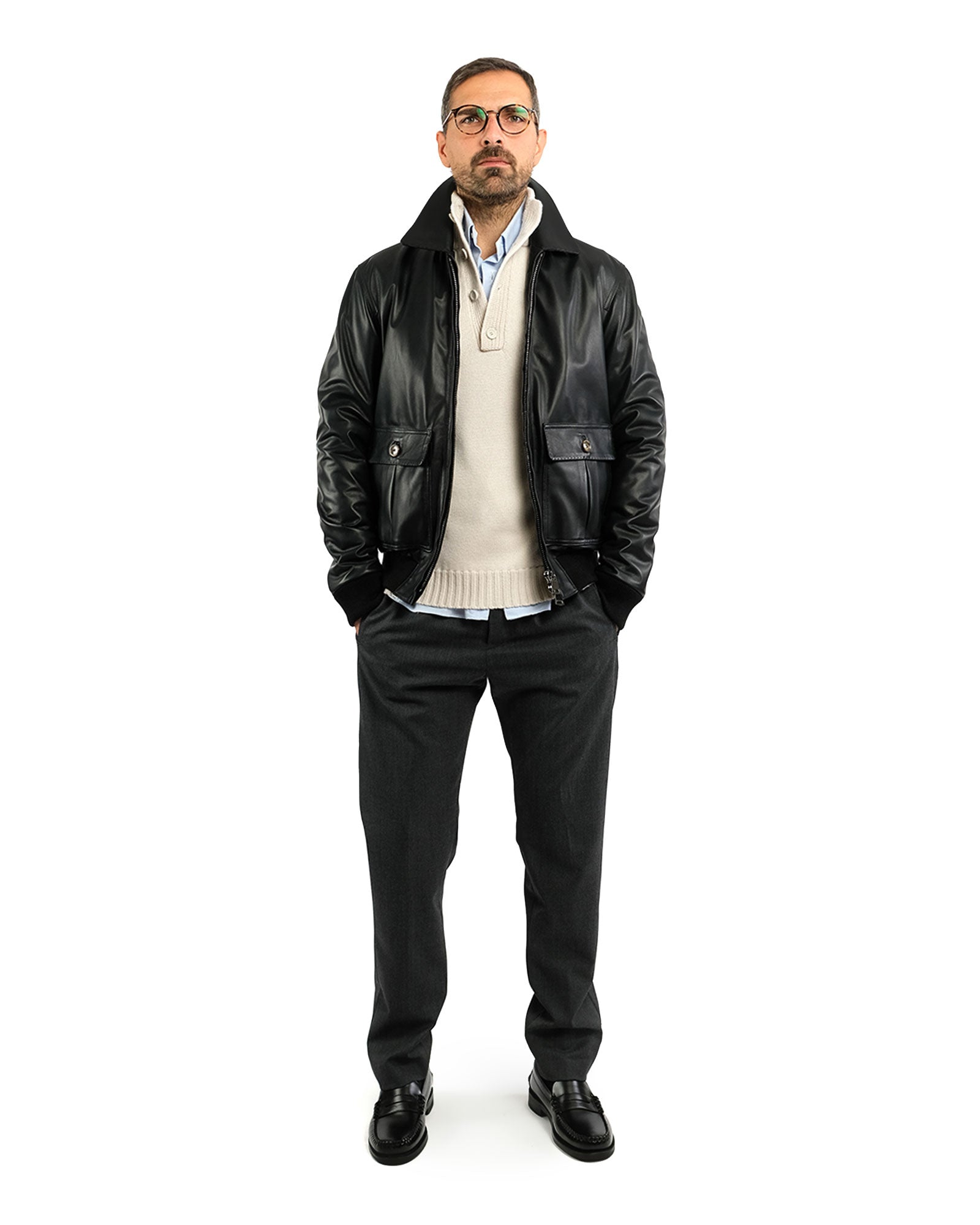Bomber in soft black nappa and cashmere 51288 -10101