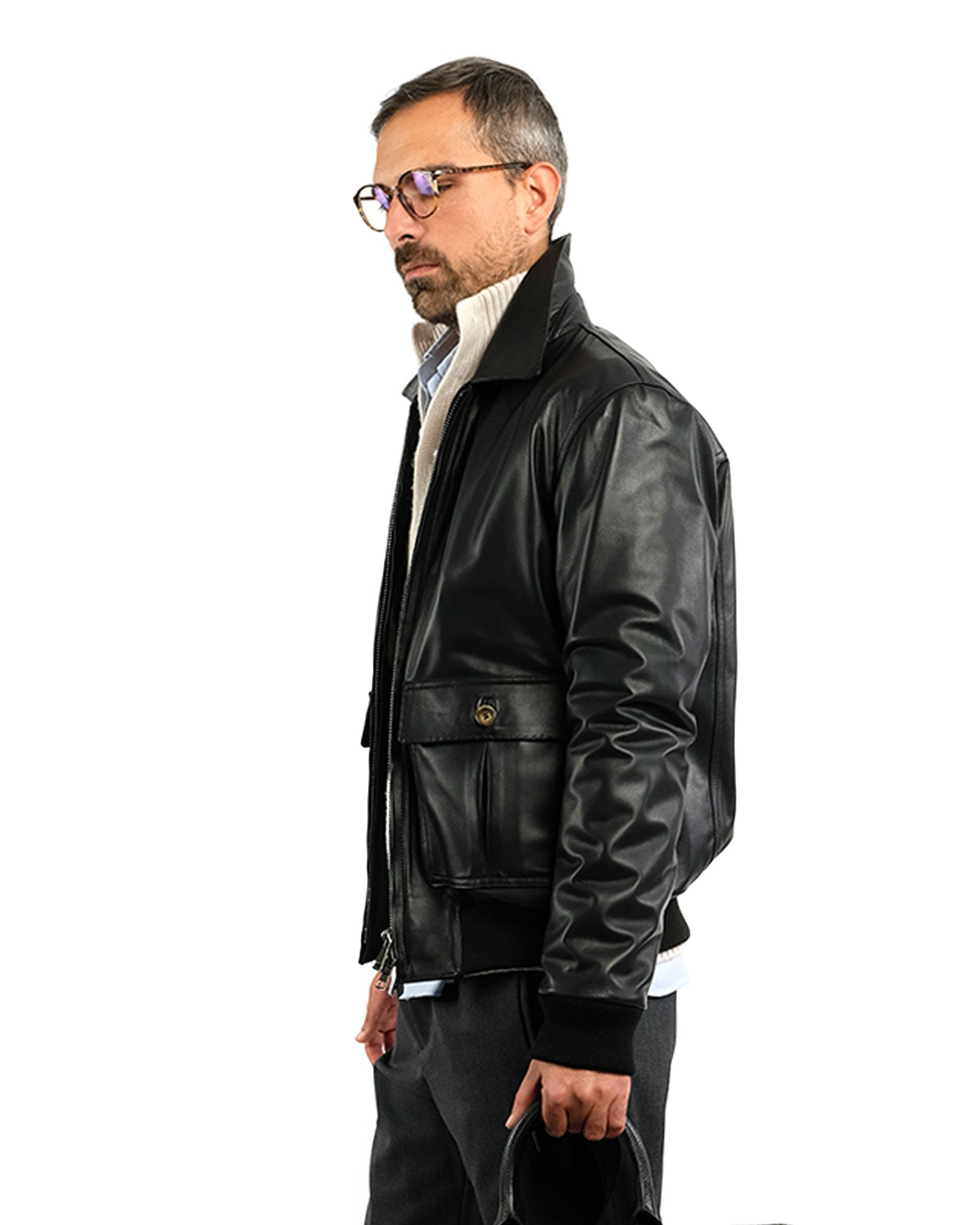 Bomber in soft black nappa and cashmere 51288 -10101