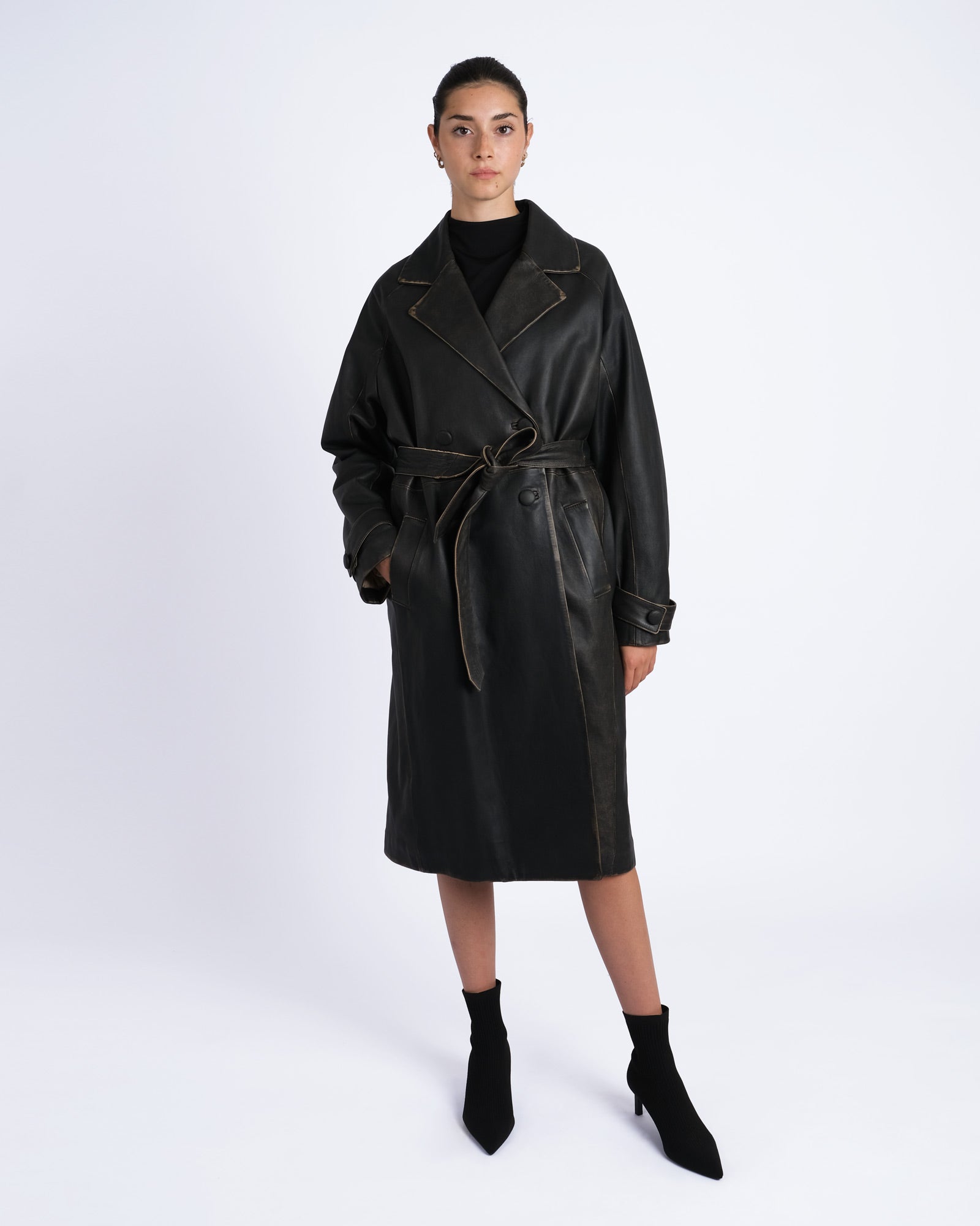 Vintage effect nappa coat