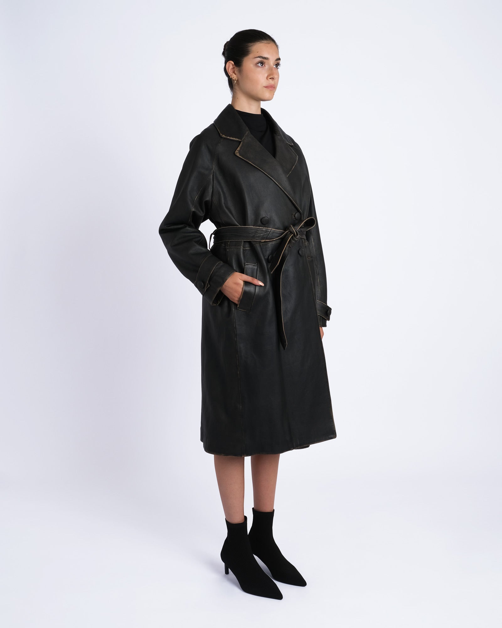 Vintage effect nappa coat