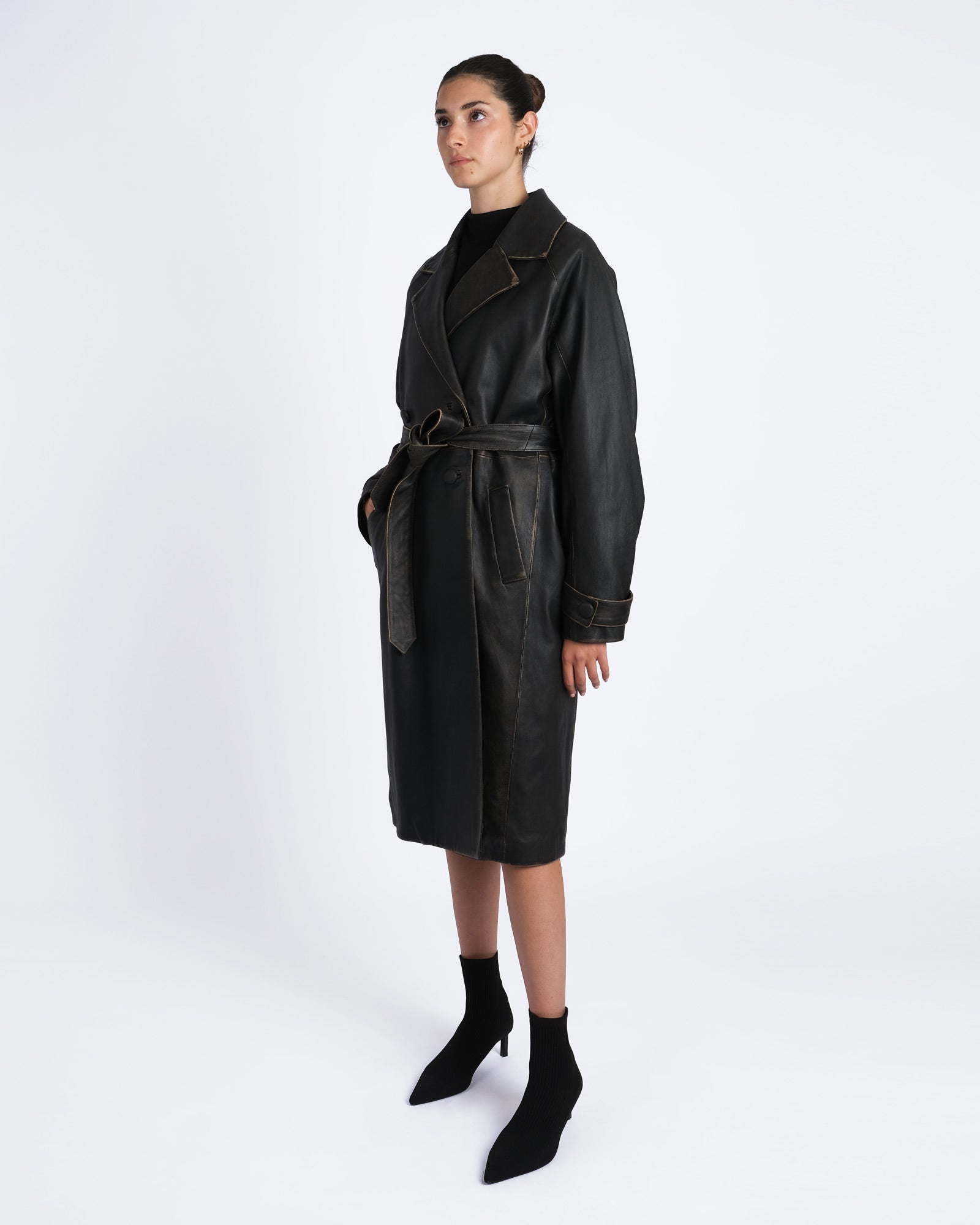 Vintage effect nappa coat
