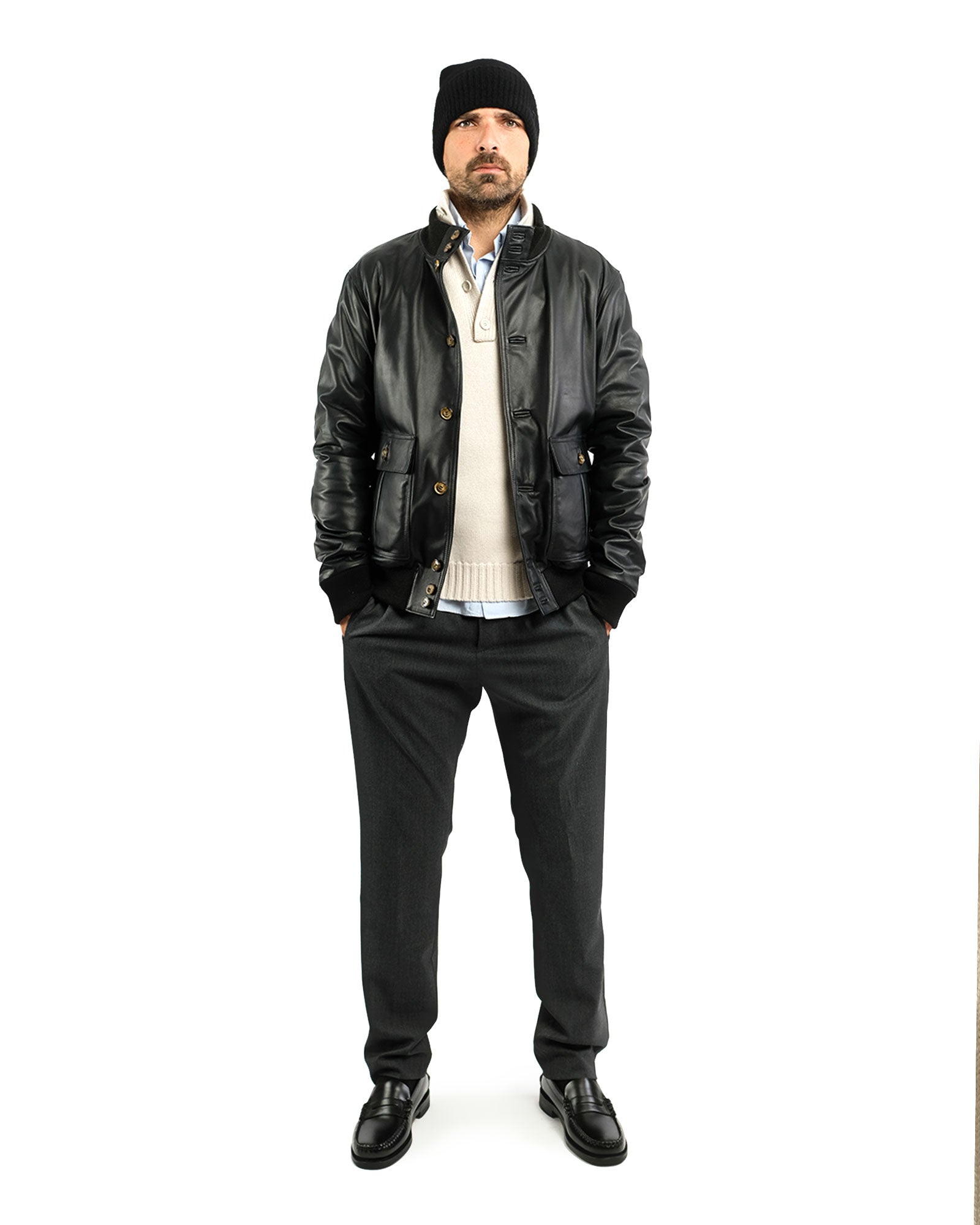 Bomber in morbida nappa nera e cashmere  51274 -10101