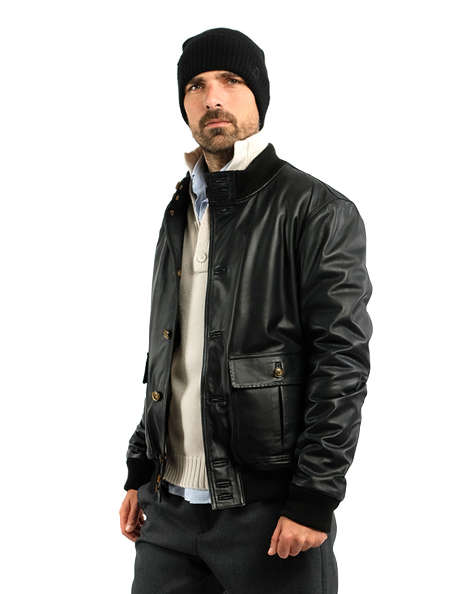 Bomber in morbida nappa nera e cashmere  51274 -10101