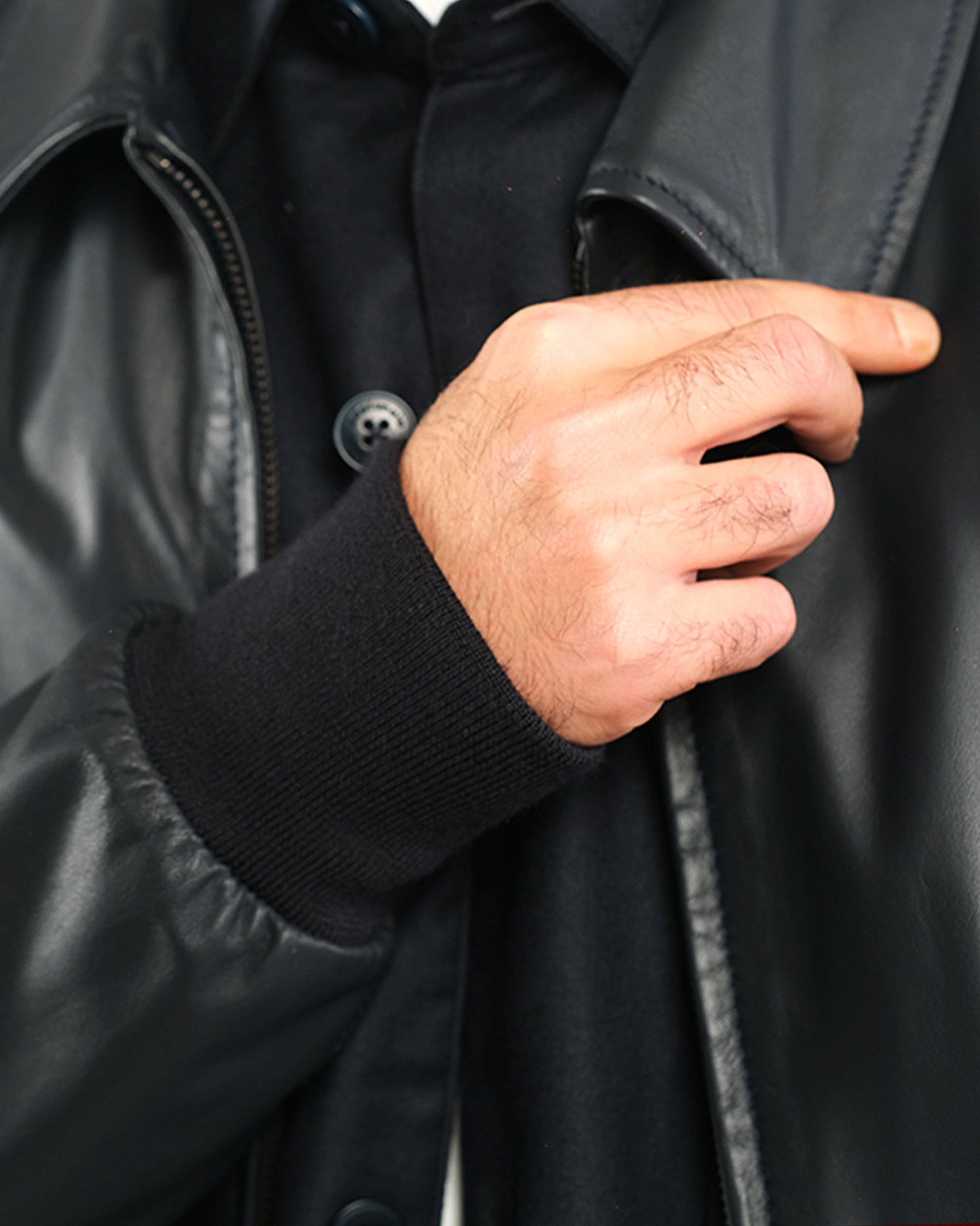 Bomber in nappa blu  con collo a camicia 51221B-10101