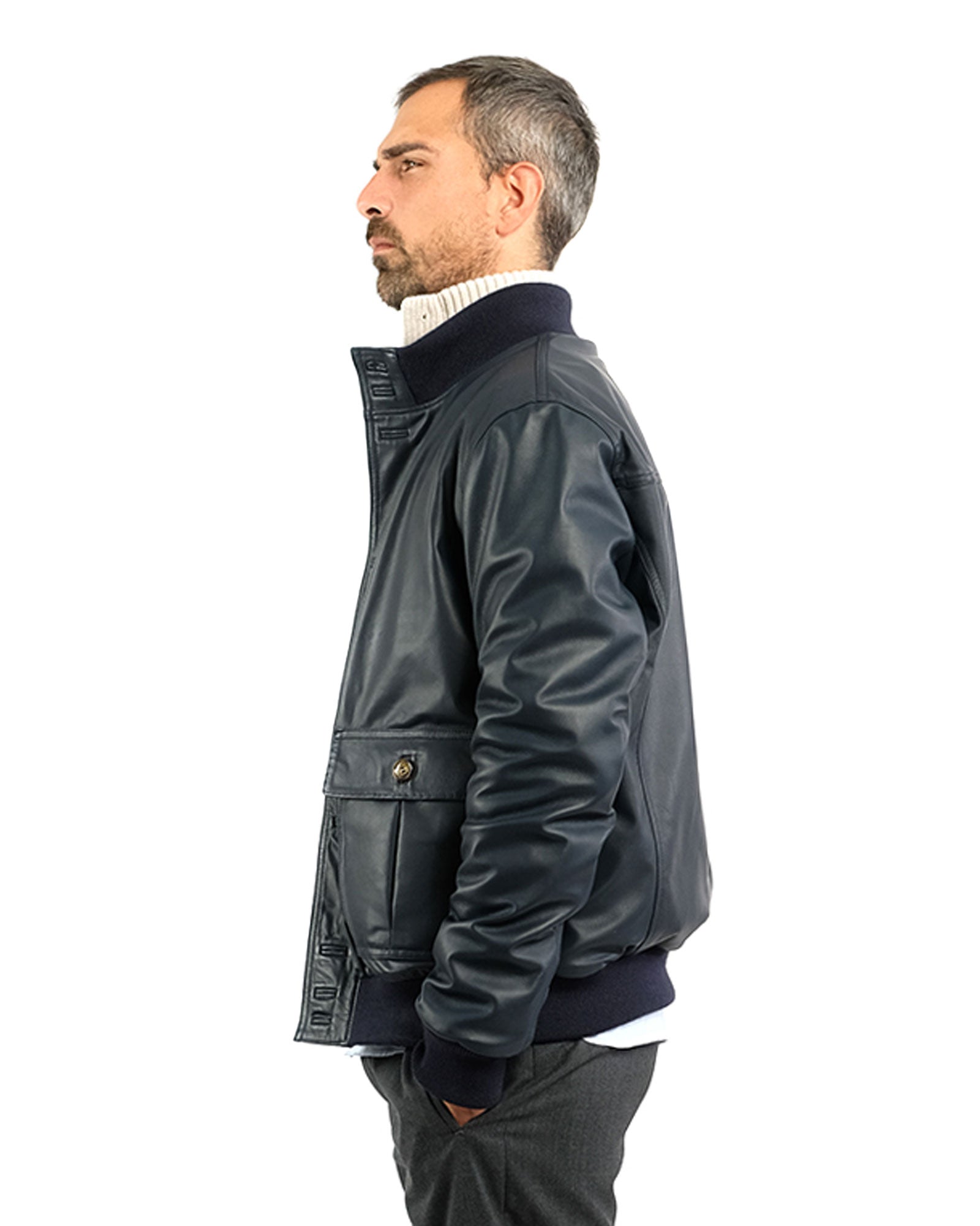 Bomber in morbida nappa blu e cashmere 51274 -10101
