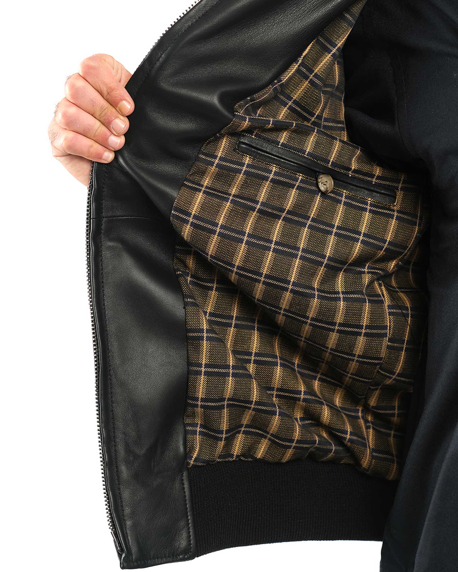 Bomber in nappa nera  con collo a camicia 51221B-10101